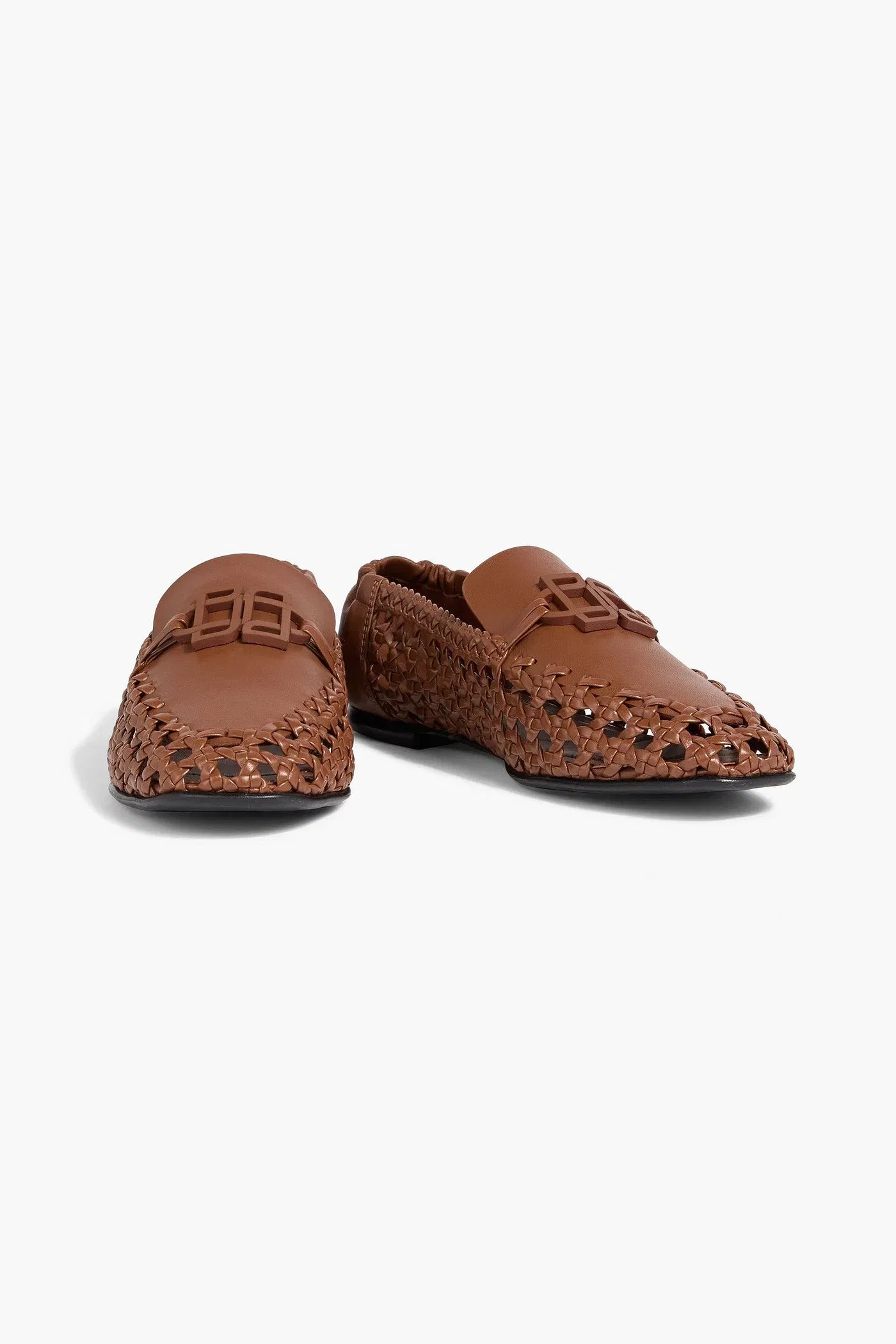 Simkhai Dion Embellished Woven Leather Loafers Light Brown Women's