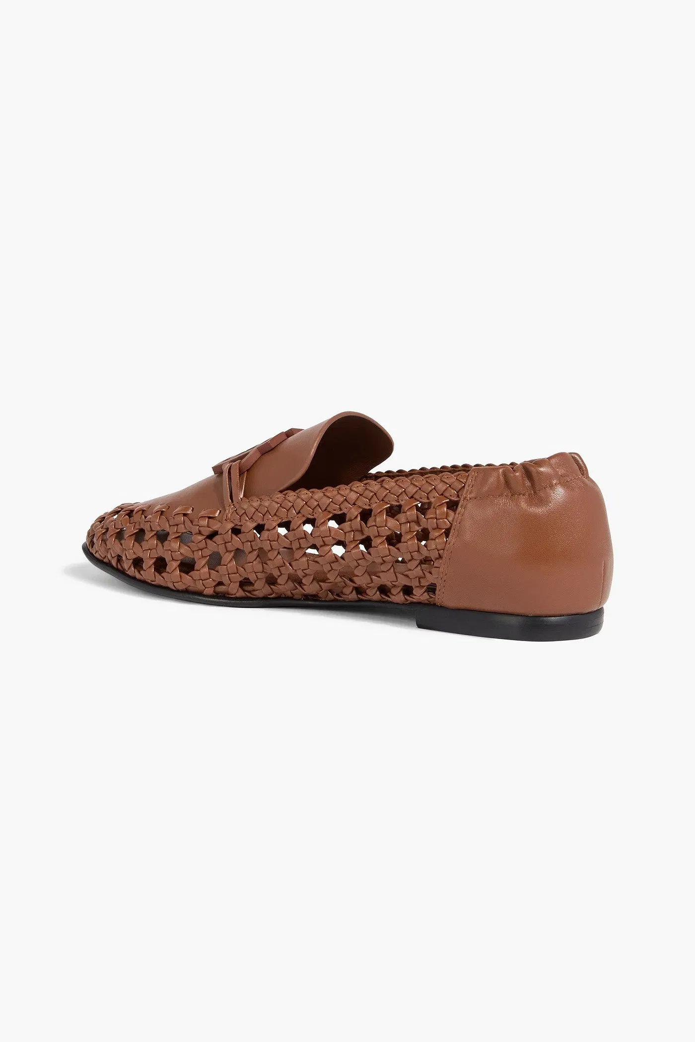 Simkhai Dion Embellished Woven Leather Loafers Light Brown Women's