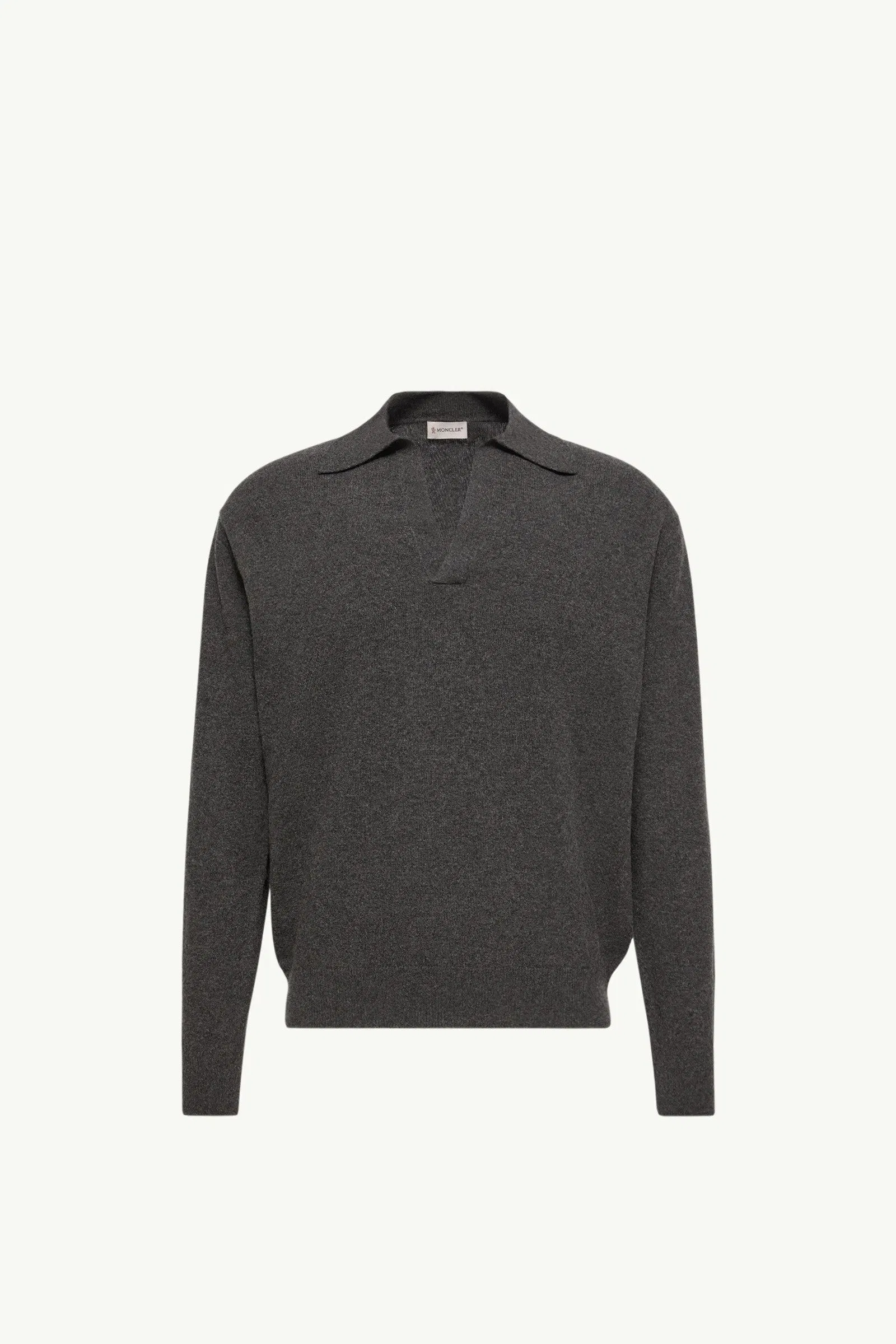 Moncler Wool & Cashmere Long Sleeve Polo Shirt Black Black