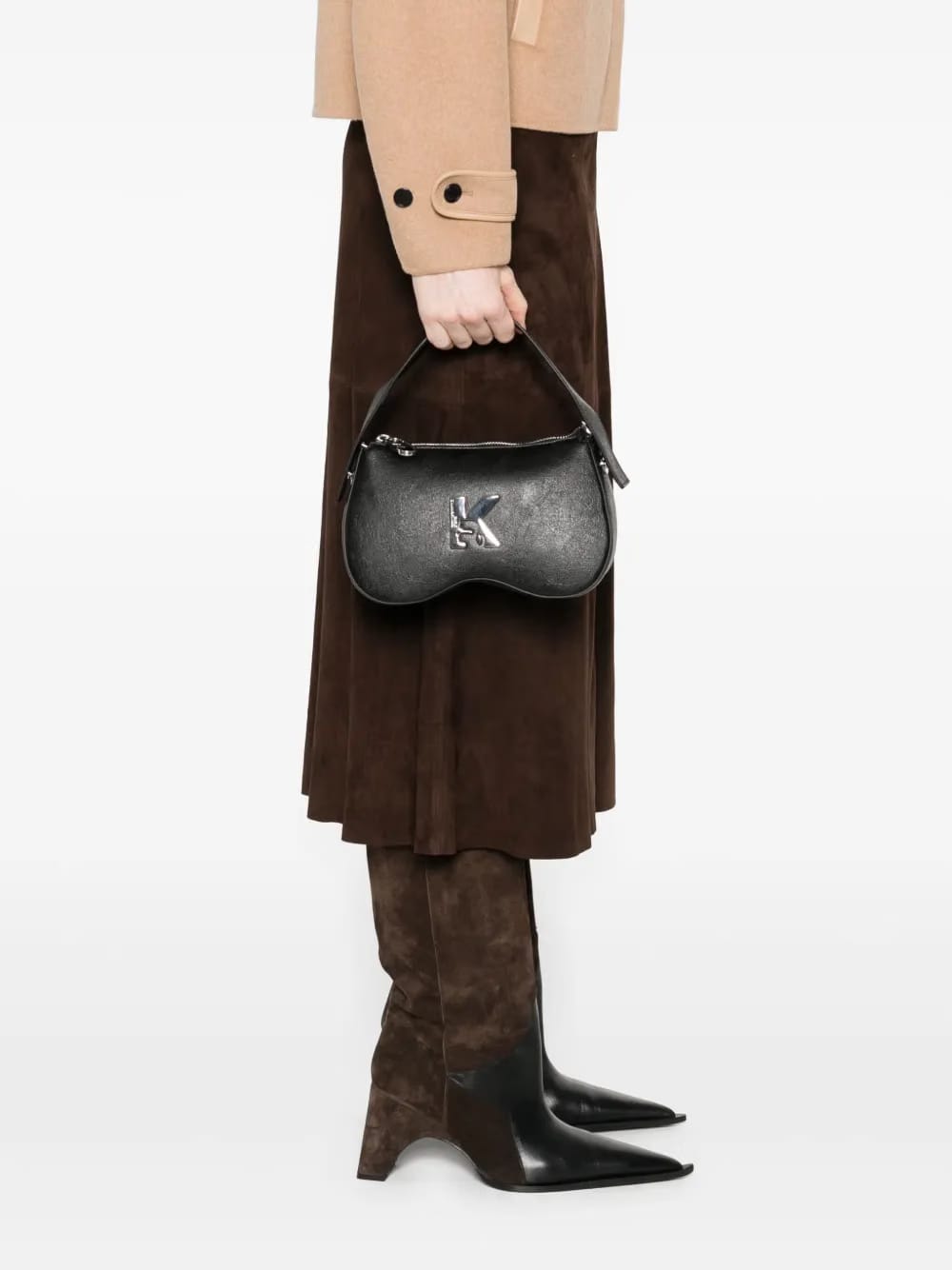 K logo curved tote bag