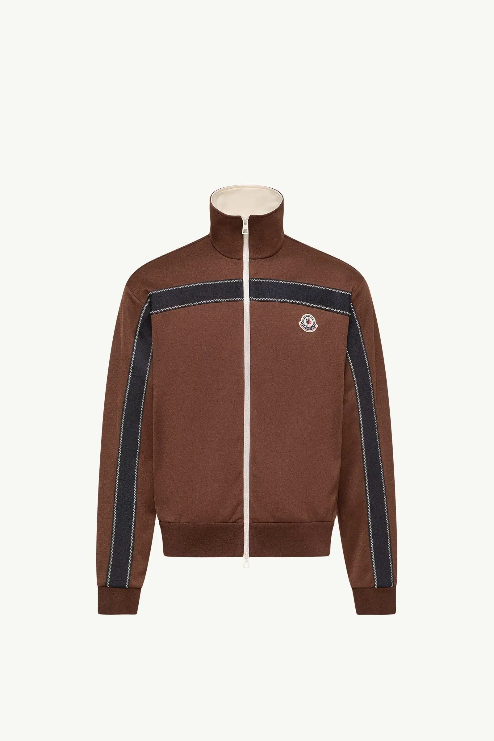 Moncler Topstitched Turtleneck Zip-Up Sweatshirt Brown Brown