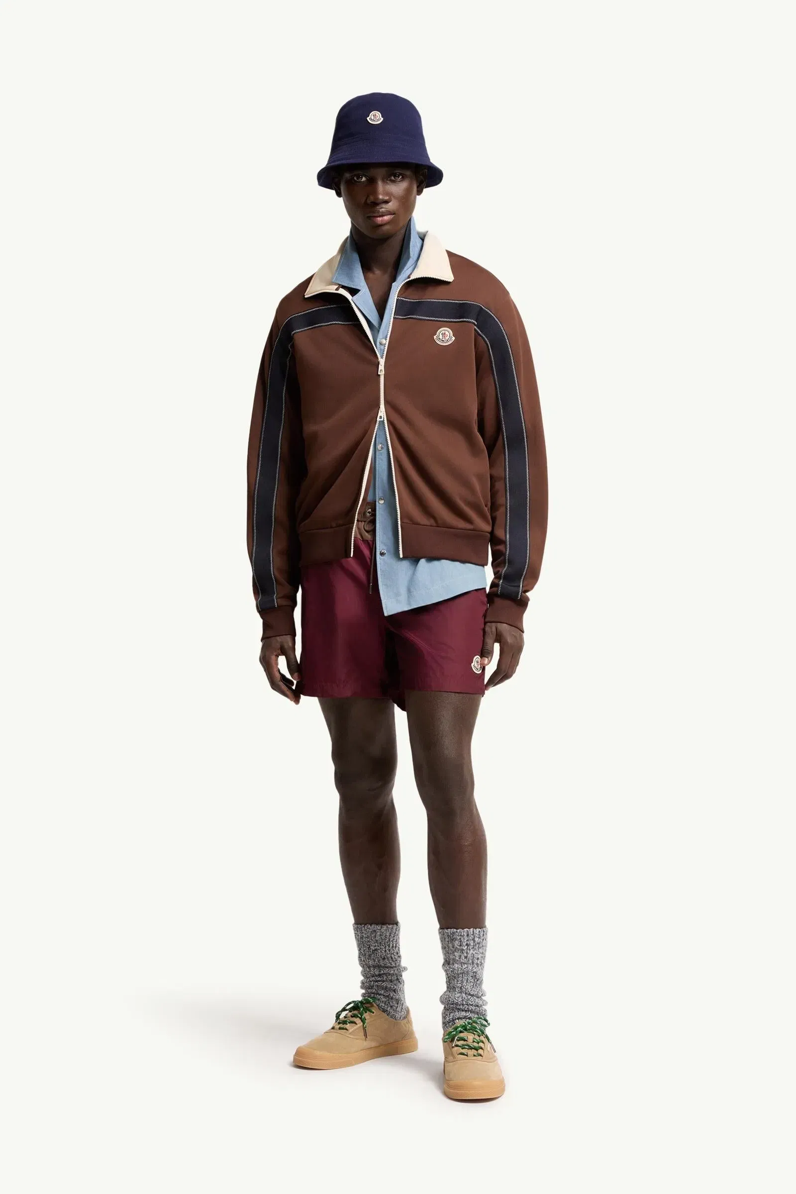 Moncler Topstitched Turtleneck Zip-Up Sweatshirt Brown Brown