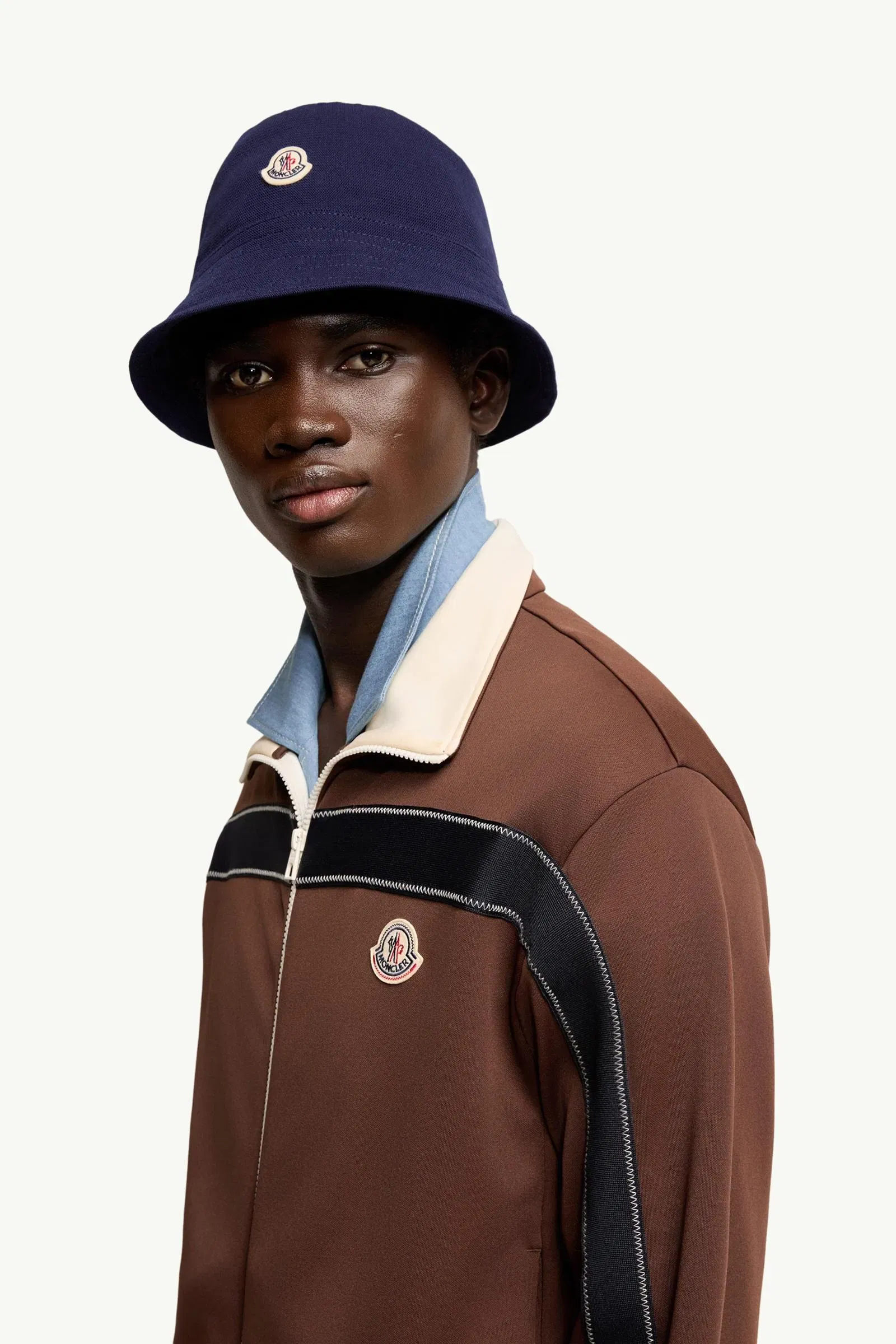 Moncler Topstitched Turtleneck Zip-Up Sweatshirt Brown Brown