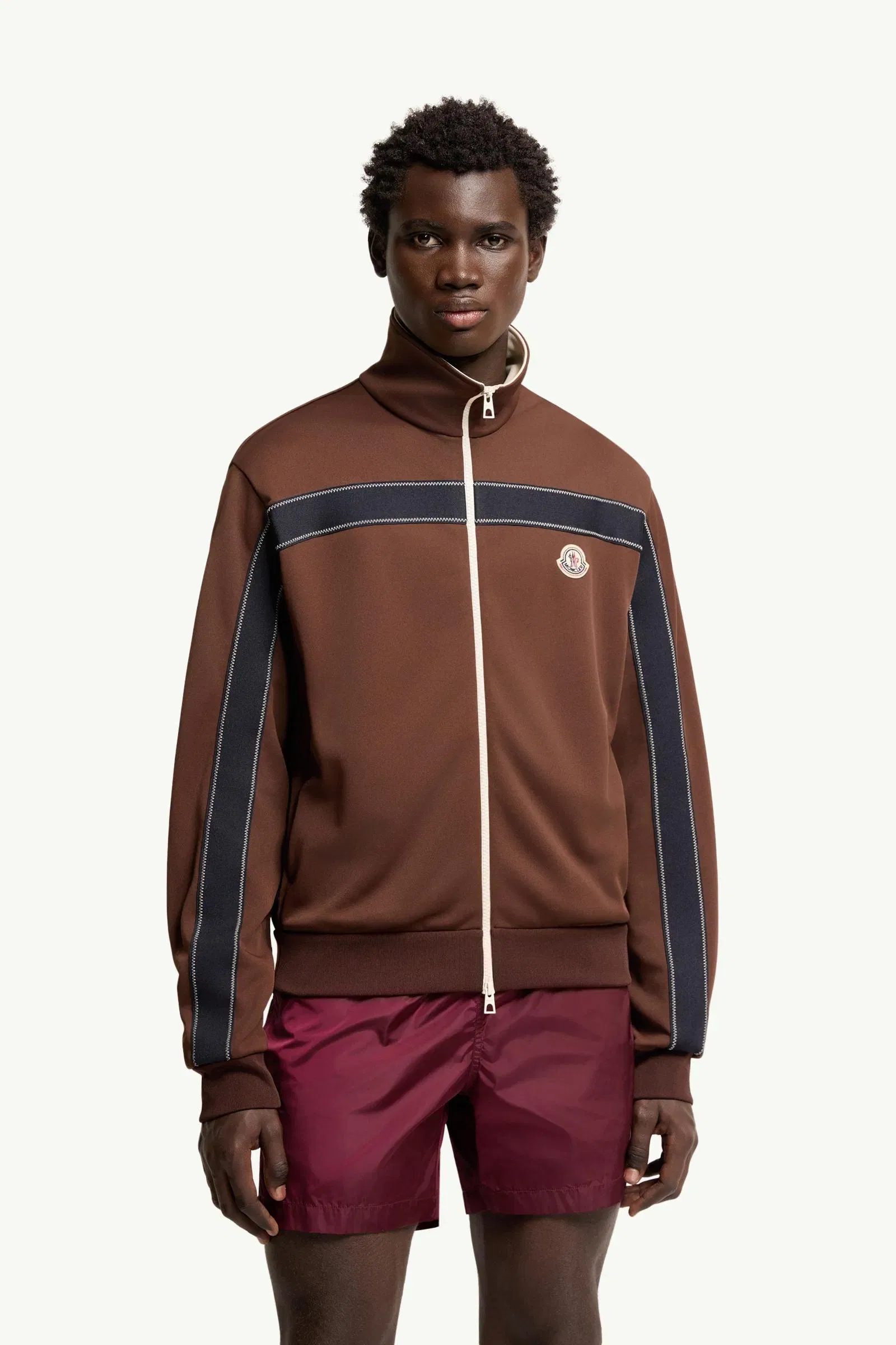 Moncler Topstitched Turtleneck Zip-Up Sweatshirt Brown Brown