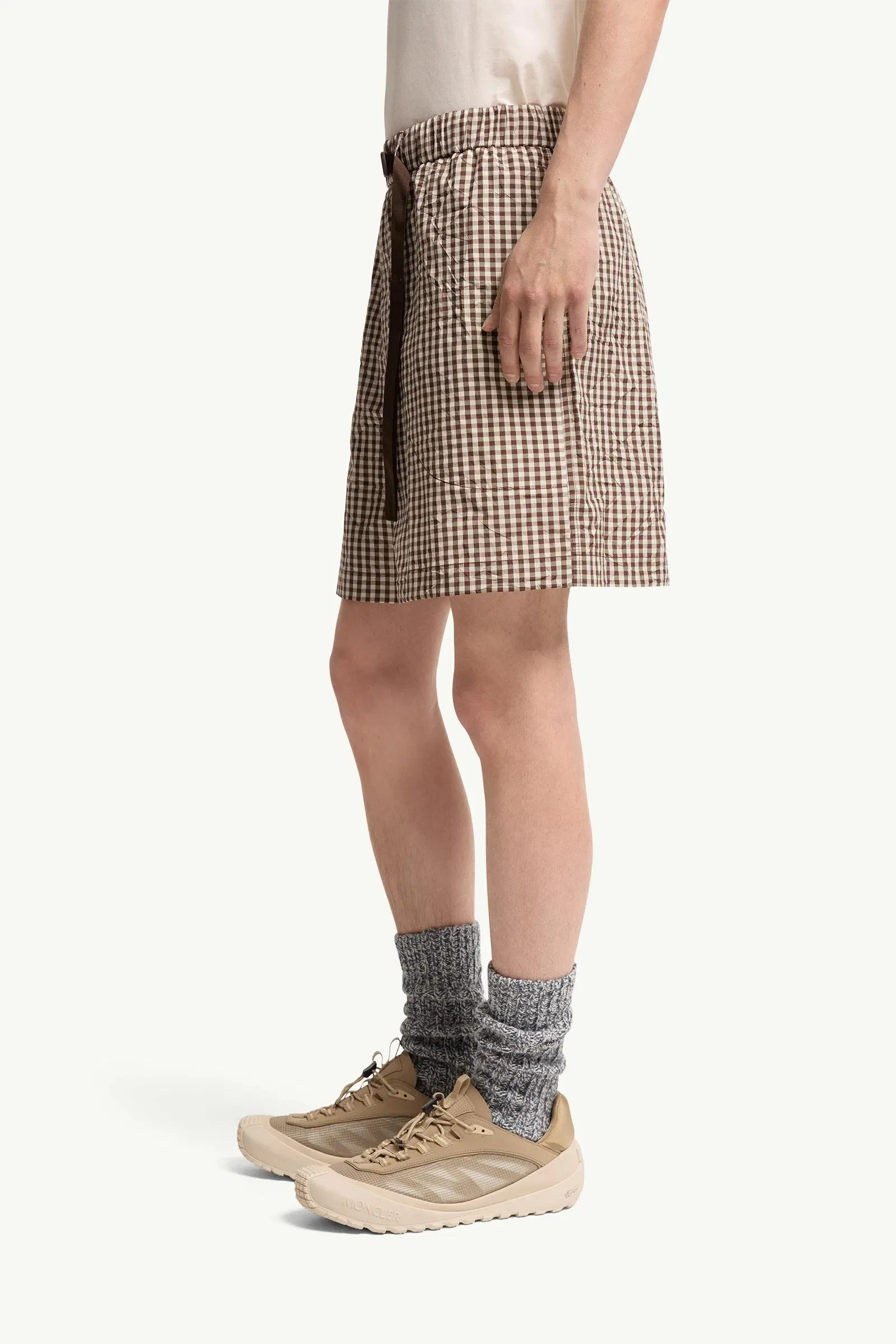 Moncler Vichy Cotton Blend Shorts White & Brown White & Brown