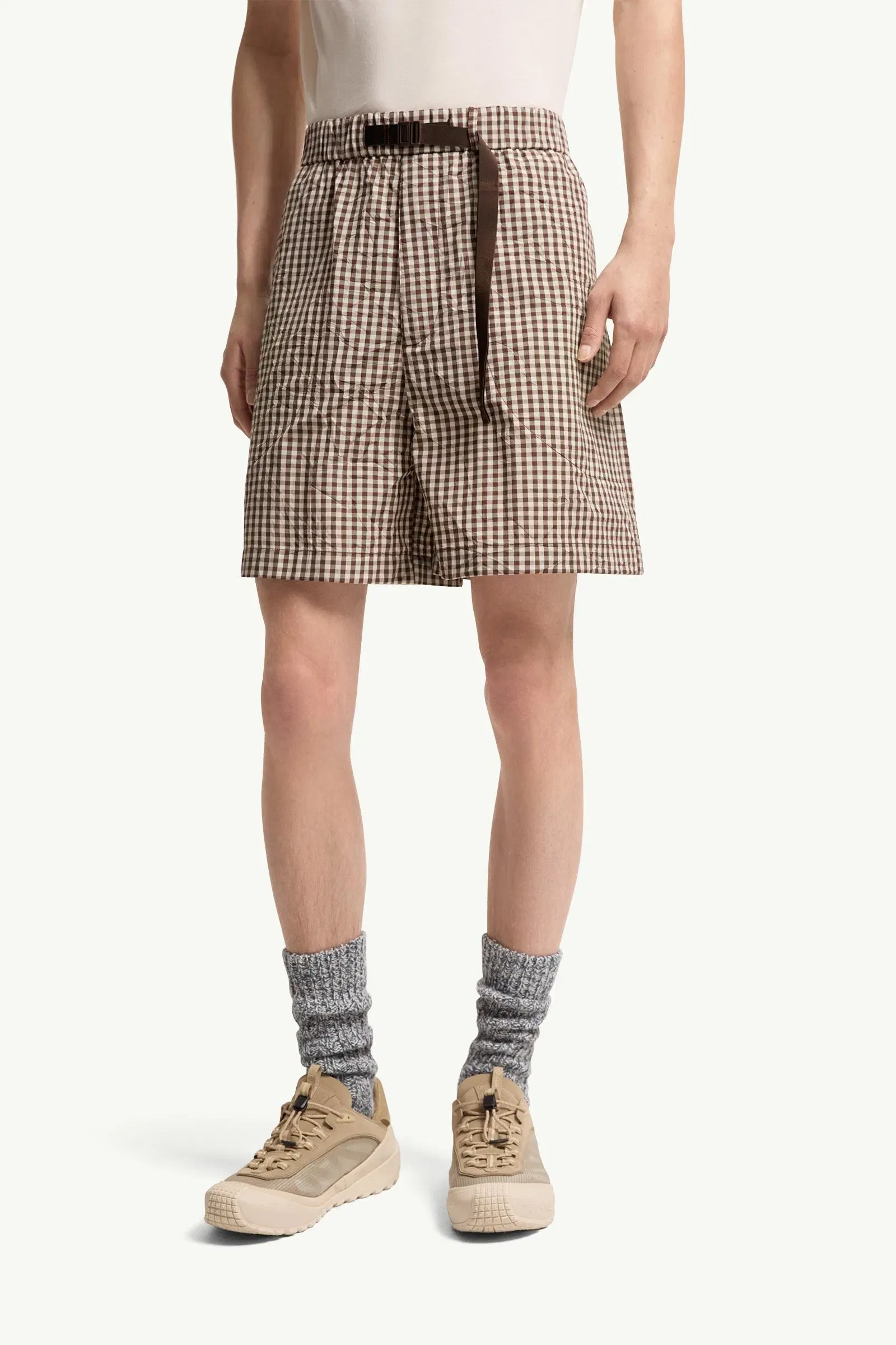 Moncler Vichy Cotton Blend Shorts White & Brown White & Brown