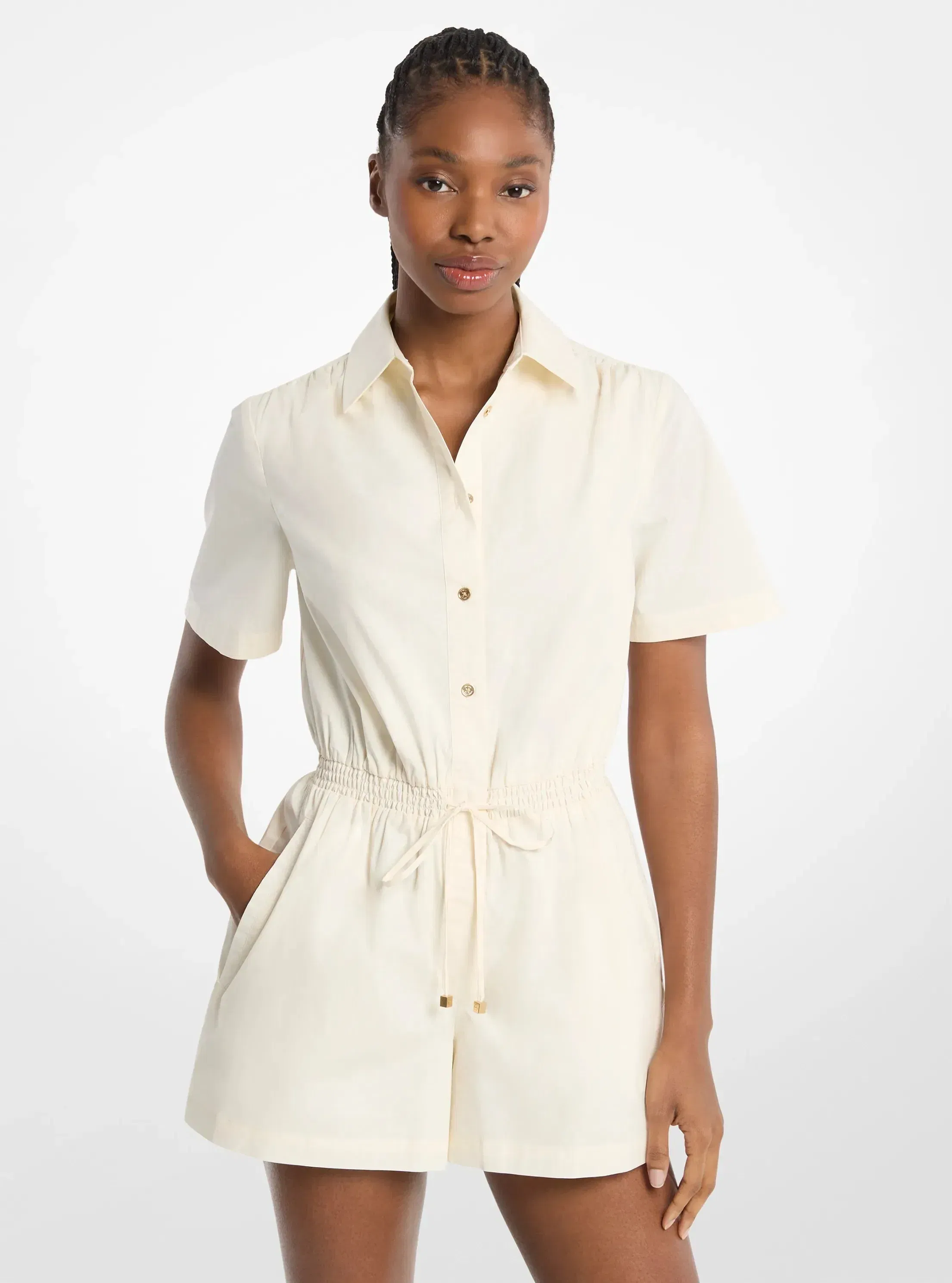 Michael Kors Cotton Poplin Romper BONE