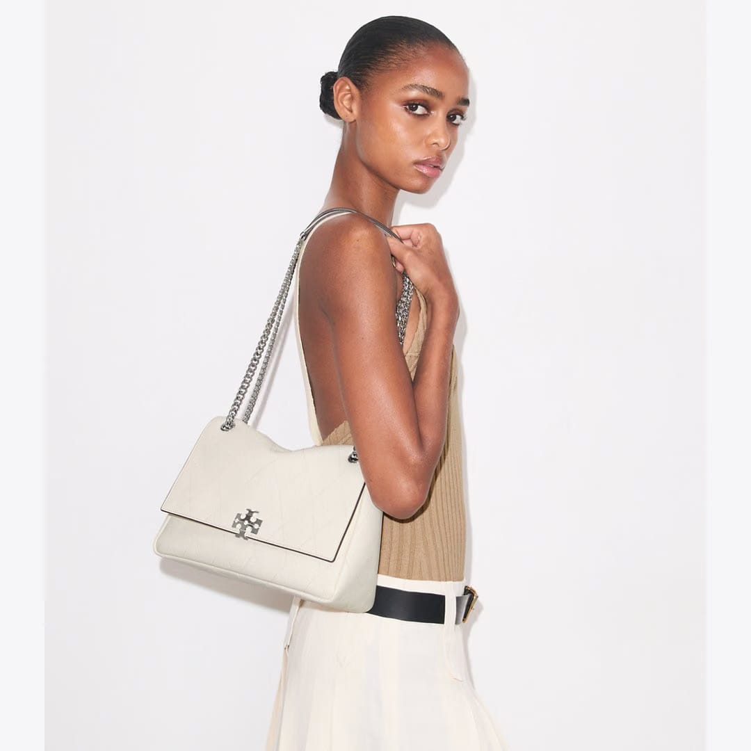 Tory Burch Charlie Quilted Shoulder Bag Light Cream