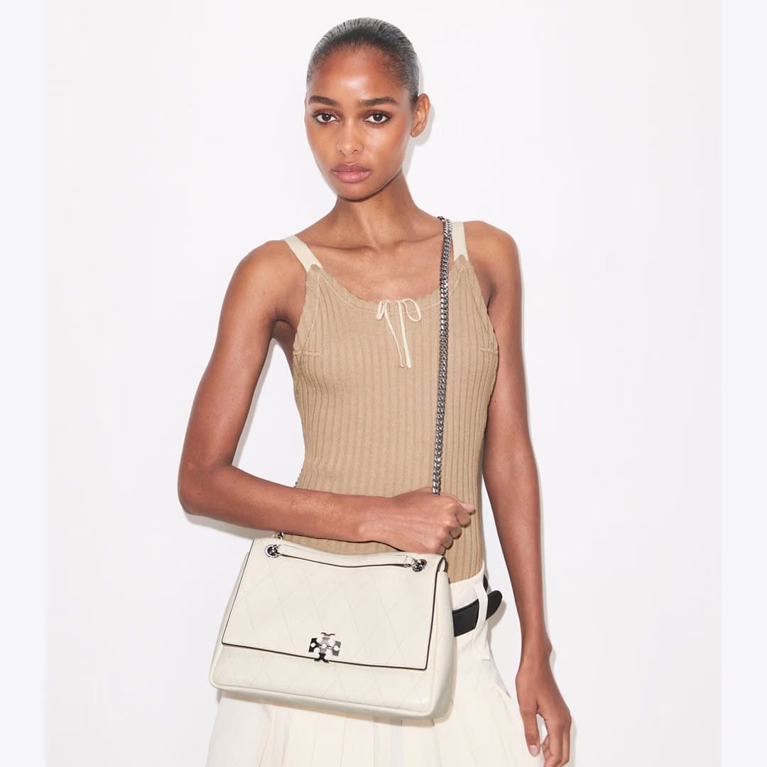 Tory Burch Charlie Quilted Shoulder Bag Light Cream