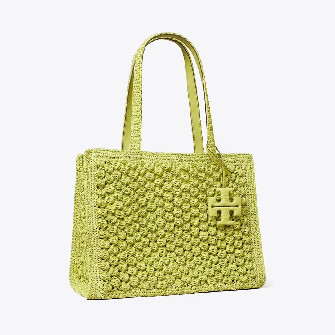 Tory Burch Small Ella Hand-Crocheted Popcorn Tote Citrus Green