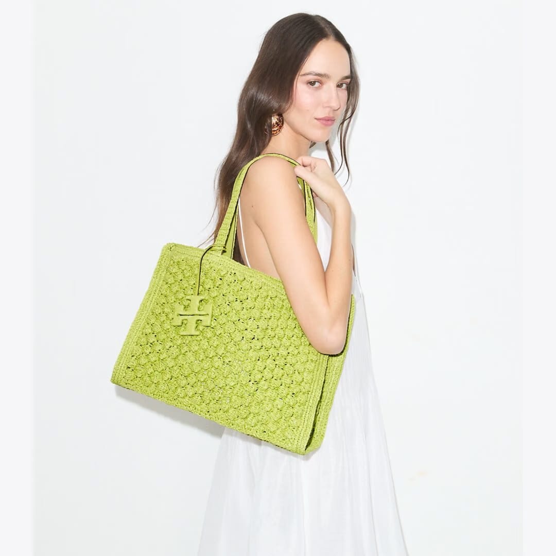 Tory Burch Small Ella Hand-Crocheted Popcorn Tote Citrus Green