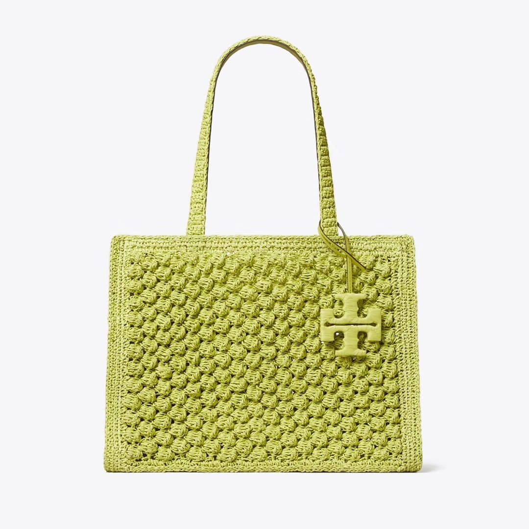 Tory Burch Small Ella Hand-Crocheted Popcorn Tote Citrus Green