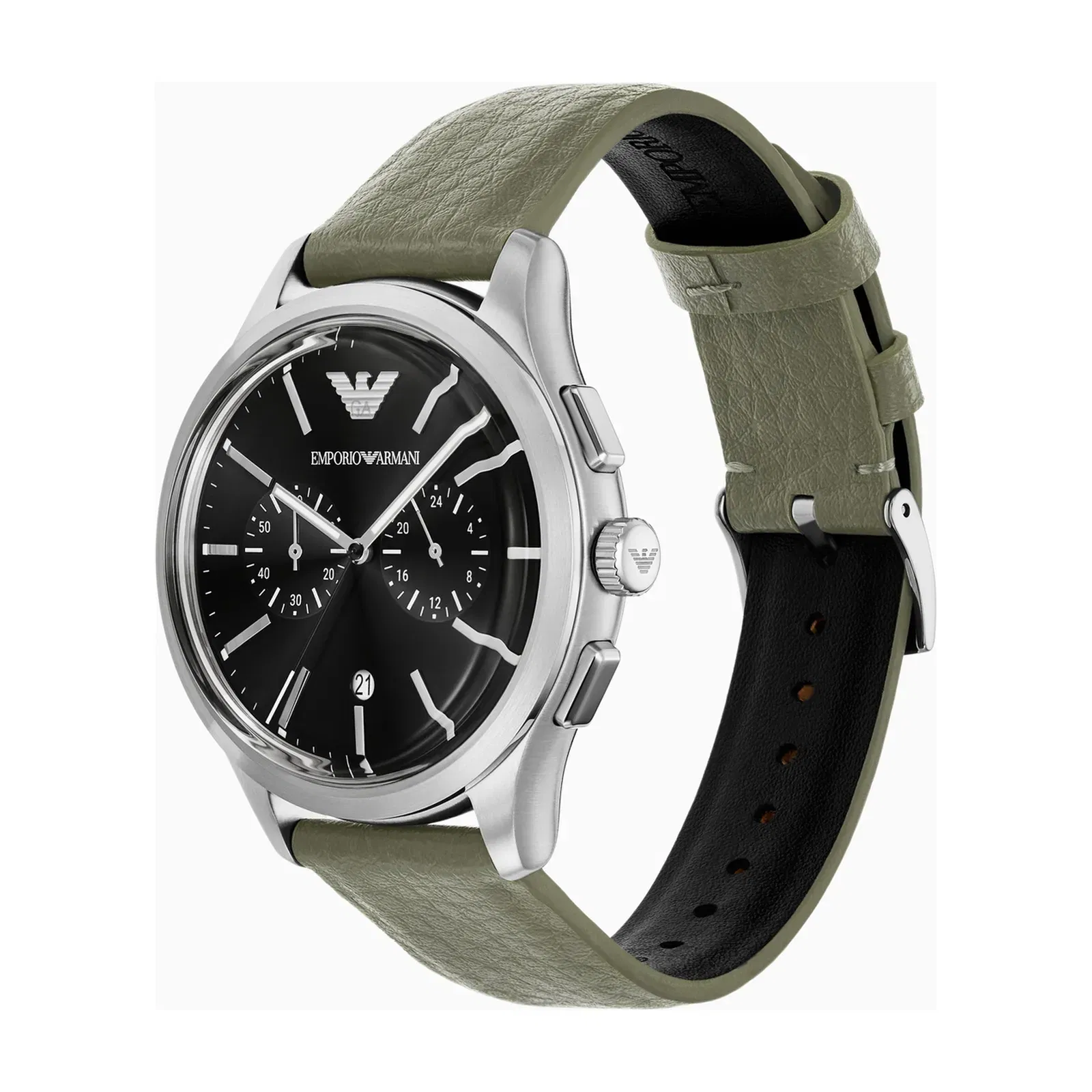 Emporio Armani Chronograph Green Leather Strap Watch
