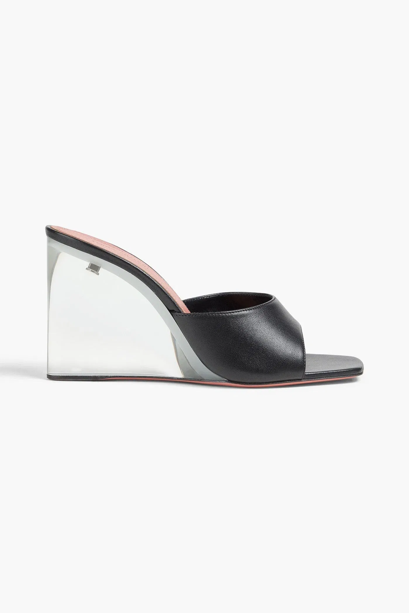 Amina Muaddi Lupita Leather Wedge Mules Black Women's