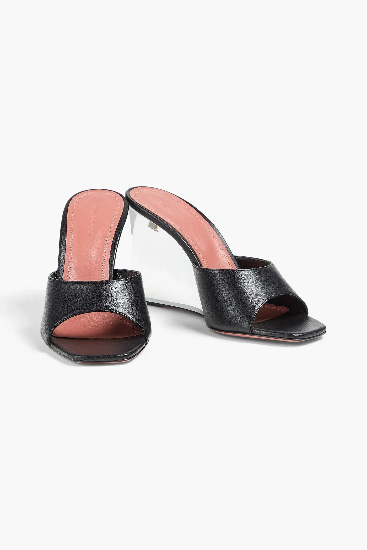 Amina Muaddi Lupita Leather Wedge Mules Black Women's