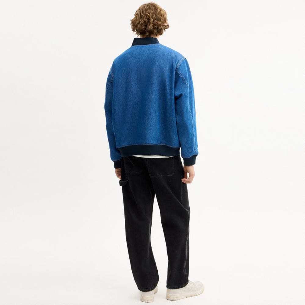Coach Denim Varsity Jacket In Organic Cotton Washed Blue Multi