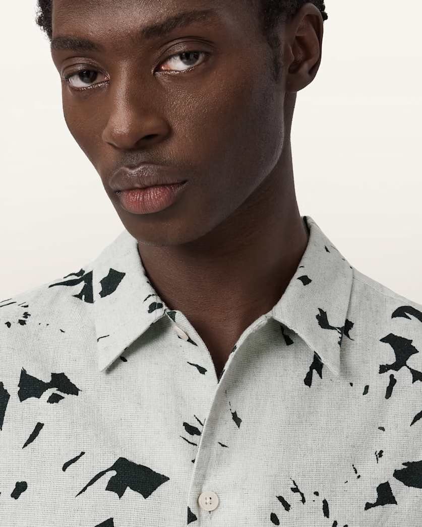 AllSaints Girona Short Sleeve Printed Shirt Sharp White