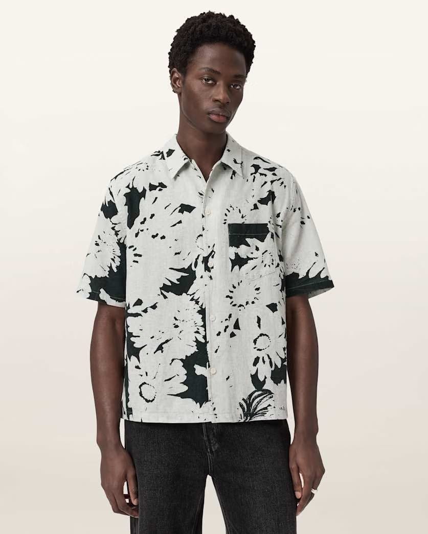 AllSaints Girona Short Sleeve Printed Shirt Sharp White
