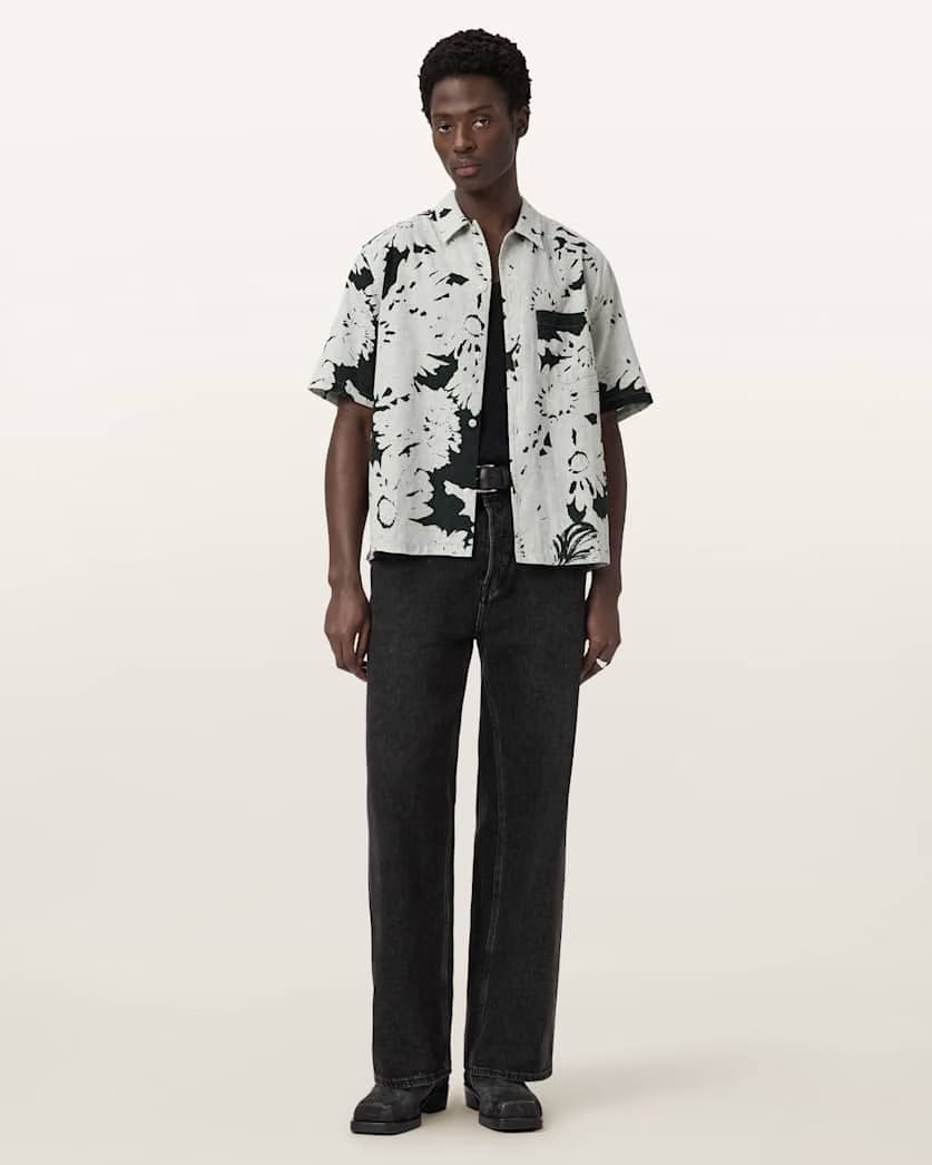 AllSaints Girona Short Sleeve Printed Shirt Sharp White