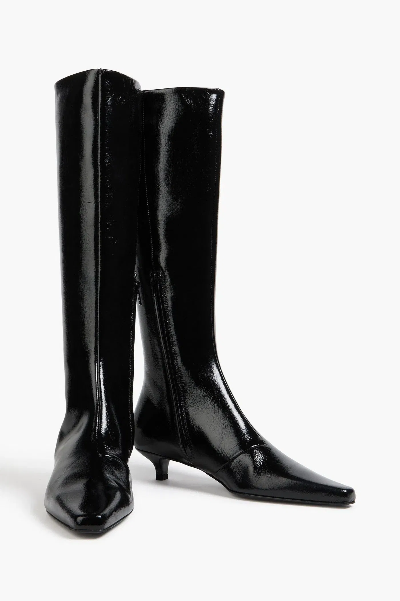 Toteme Glossed-Leather Knee Boots Black Women's