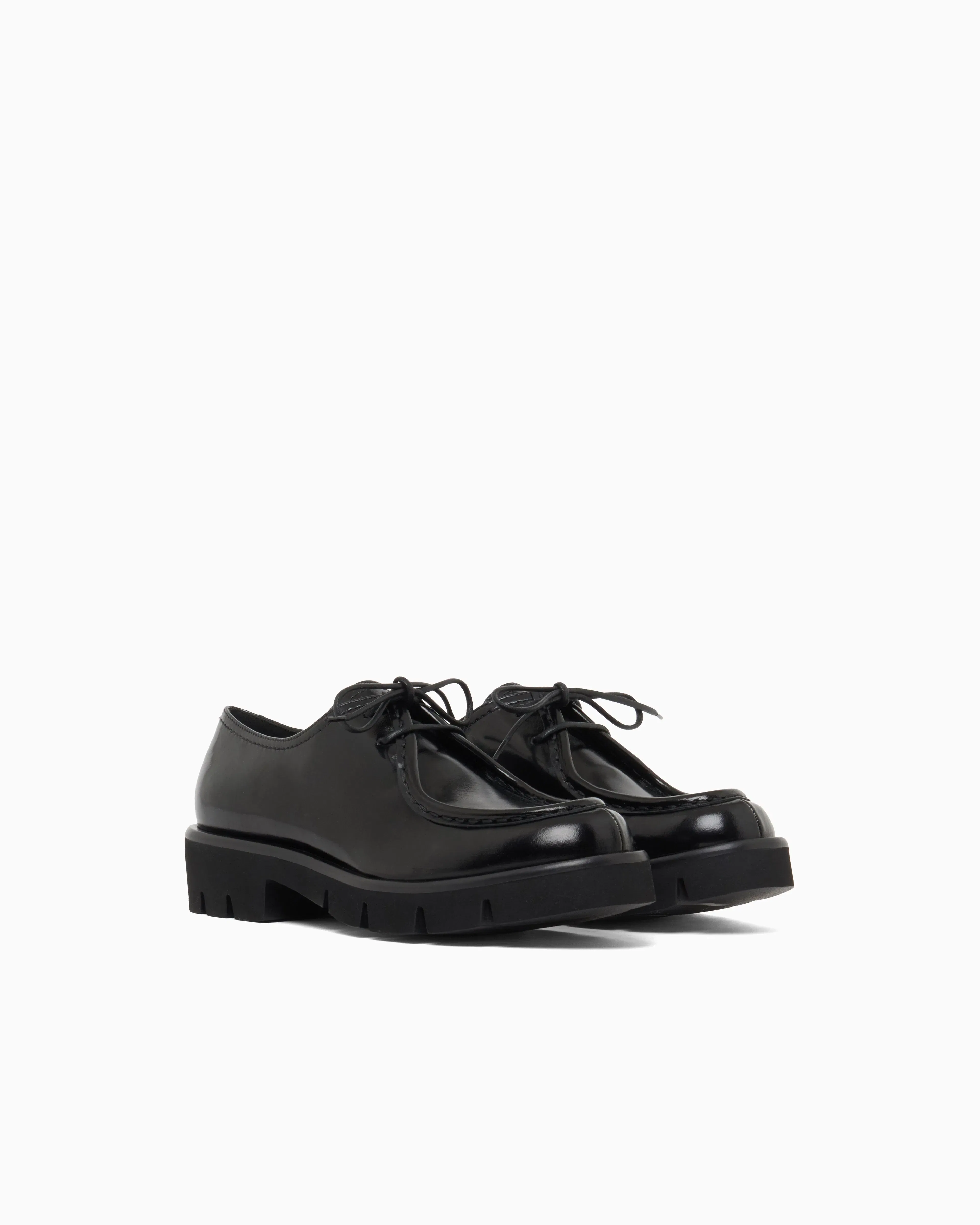 Emporio Armani Wallabee Lace-Ups In Shiny Polished Leather Black