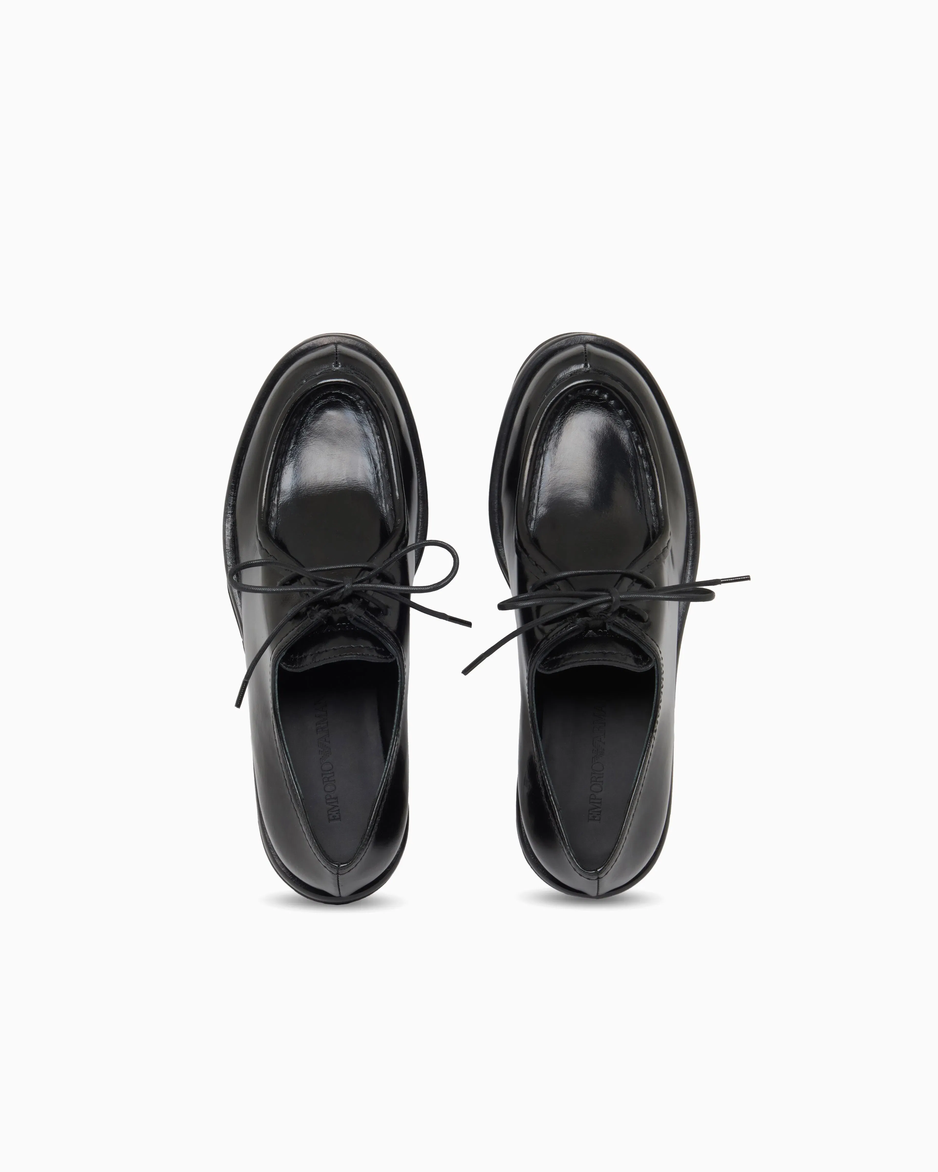 Emporio Armani Wallabee Lace-Ups In Shiny Polished Leather Black