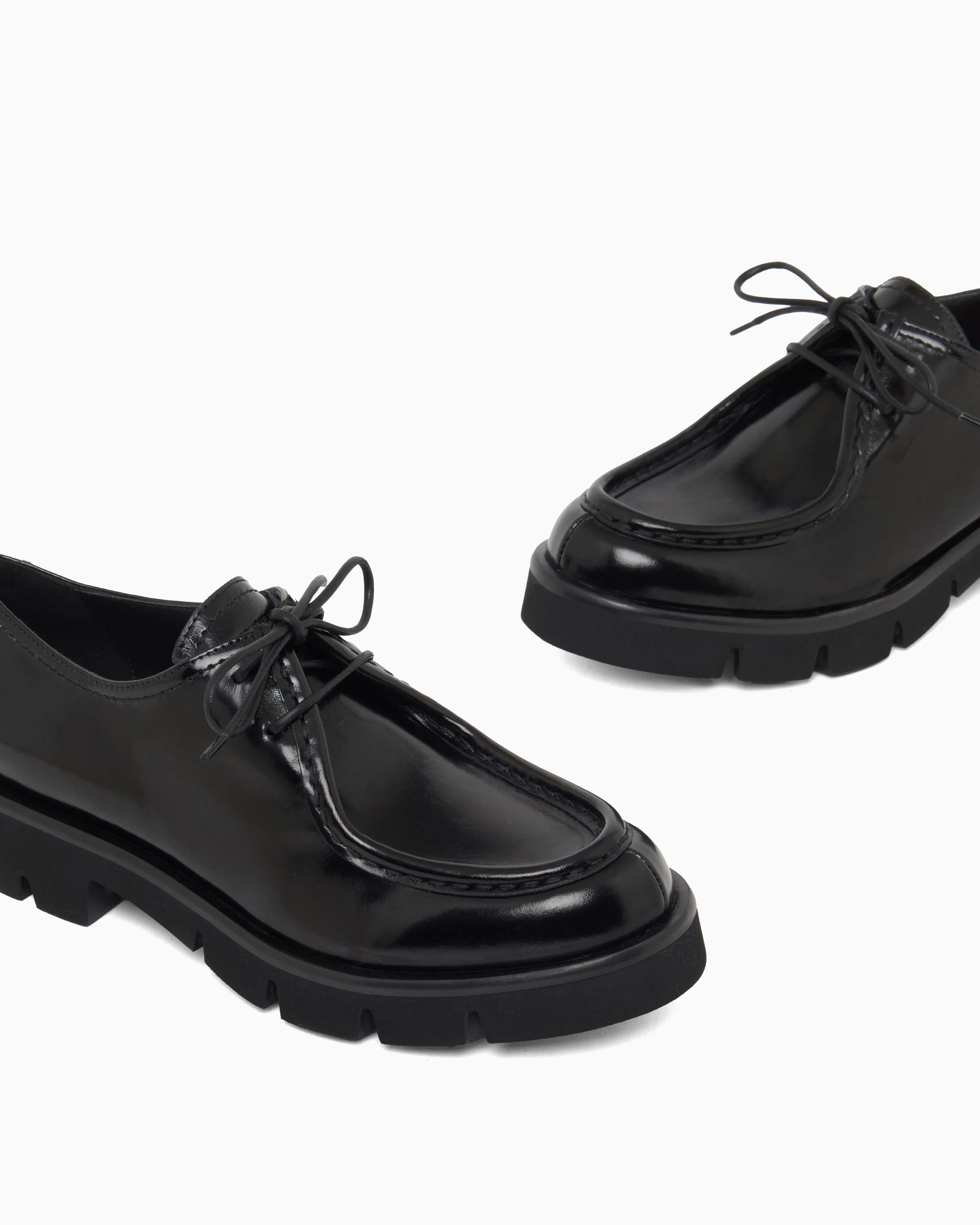 Emporio Armani Wallabee Lace-Ups In Shiny Polished Leather Black