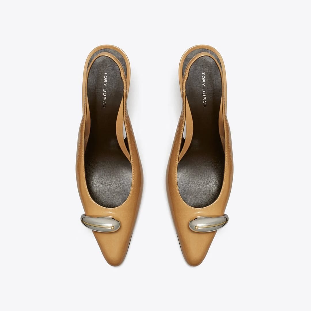 Tory Burch Pierced Slingback Heel BISCOTTI / SILVER