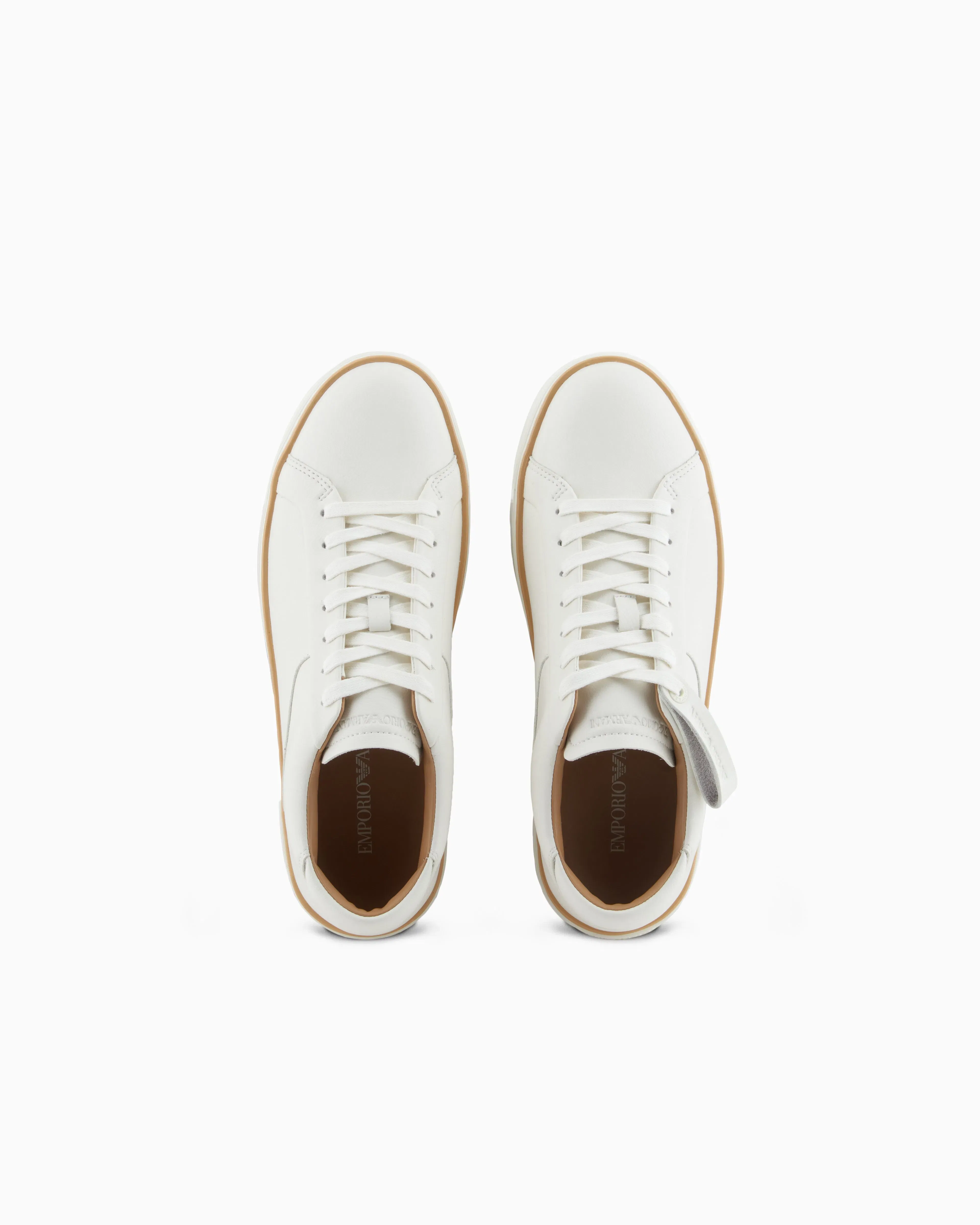 Emporio Armani Leather Sneakers With A Contrasting Welt White