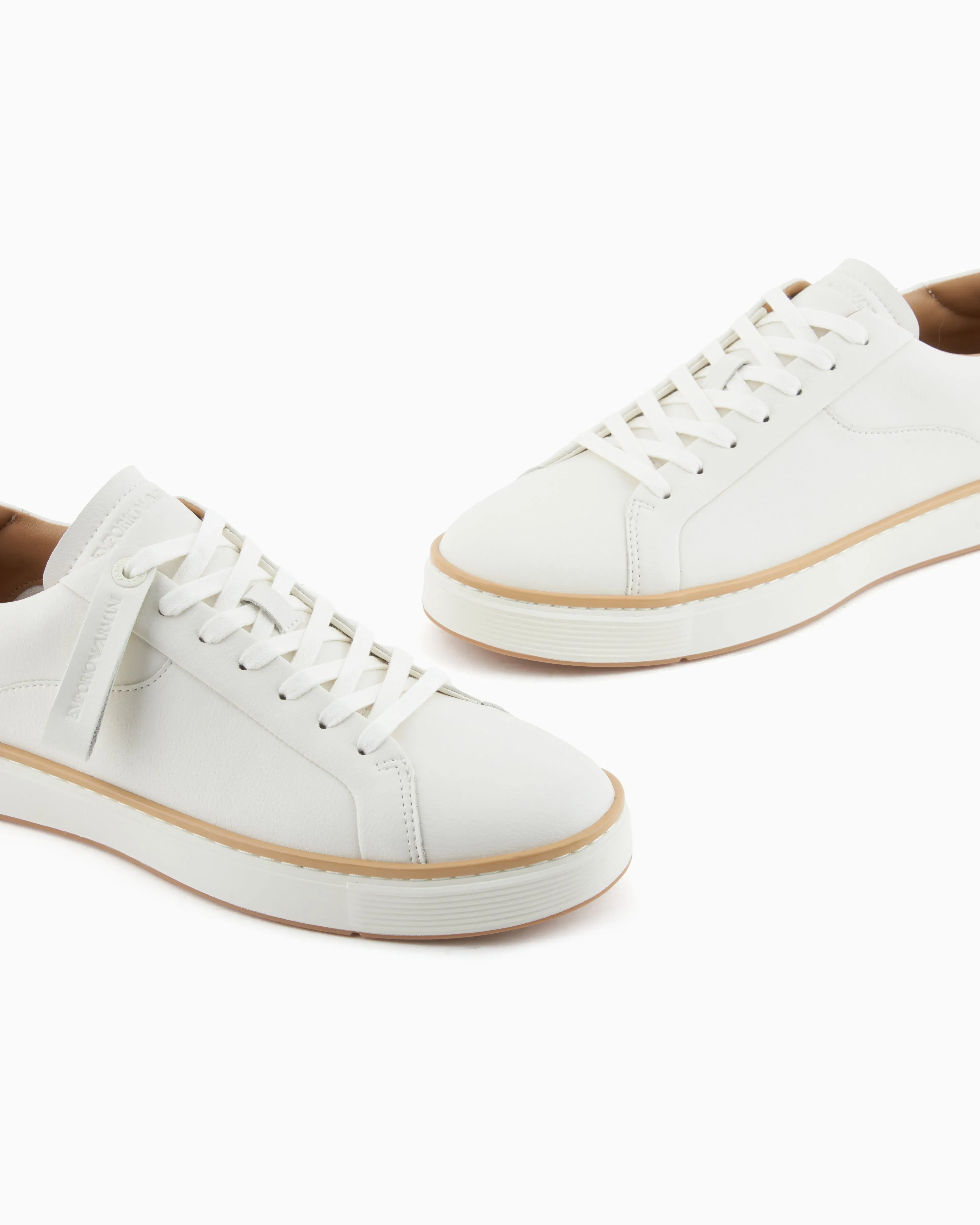 Emporio Armani Leather Sneakers With A Contrasting Welt White