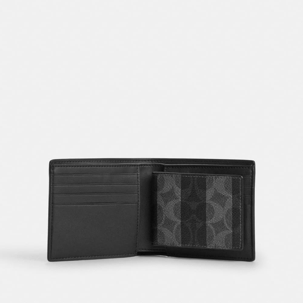 Coach 3 In 1 Wallet In Signature Canvas With Stripes Black Grey