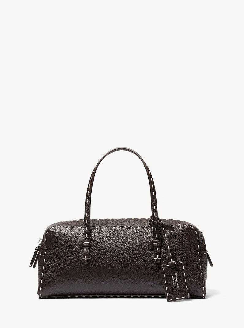 Michael Kors Roberta Hand-Stitched Pebbled Leather Satchel Chocolate