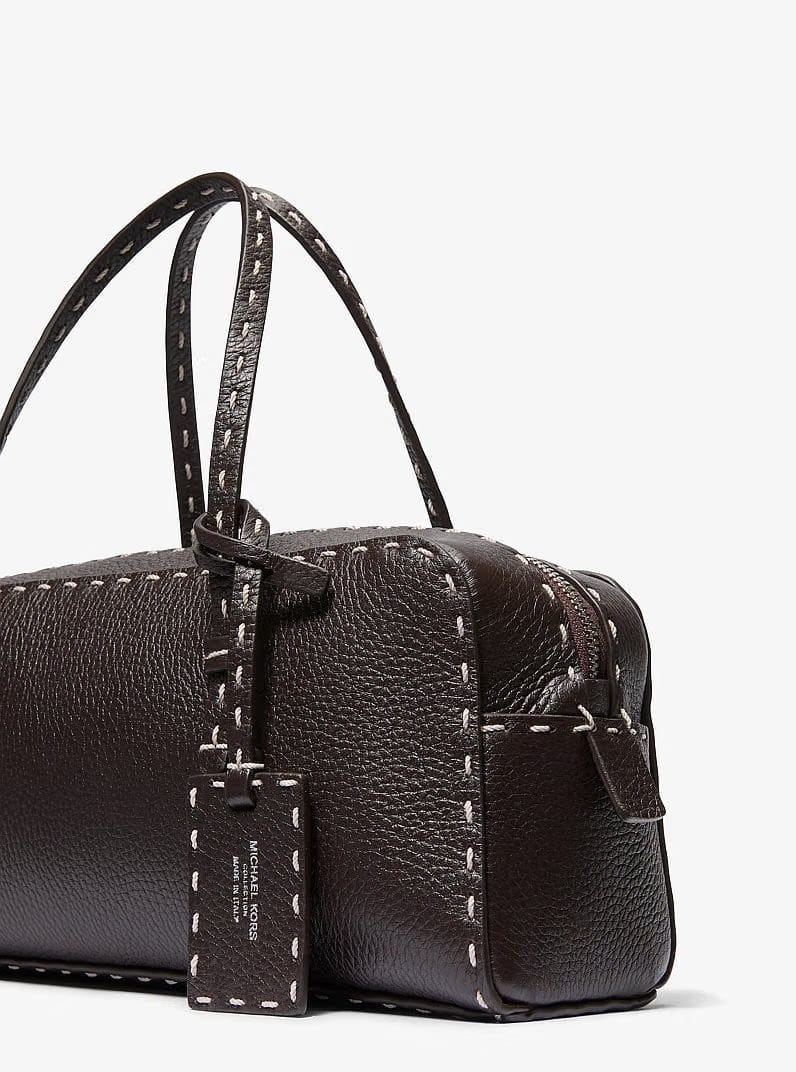 Michael Kors Roberta Hand-Stitched Pebbled Leather Satchel Chocolate