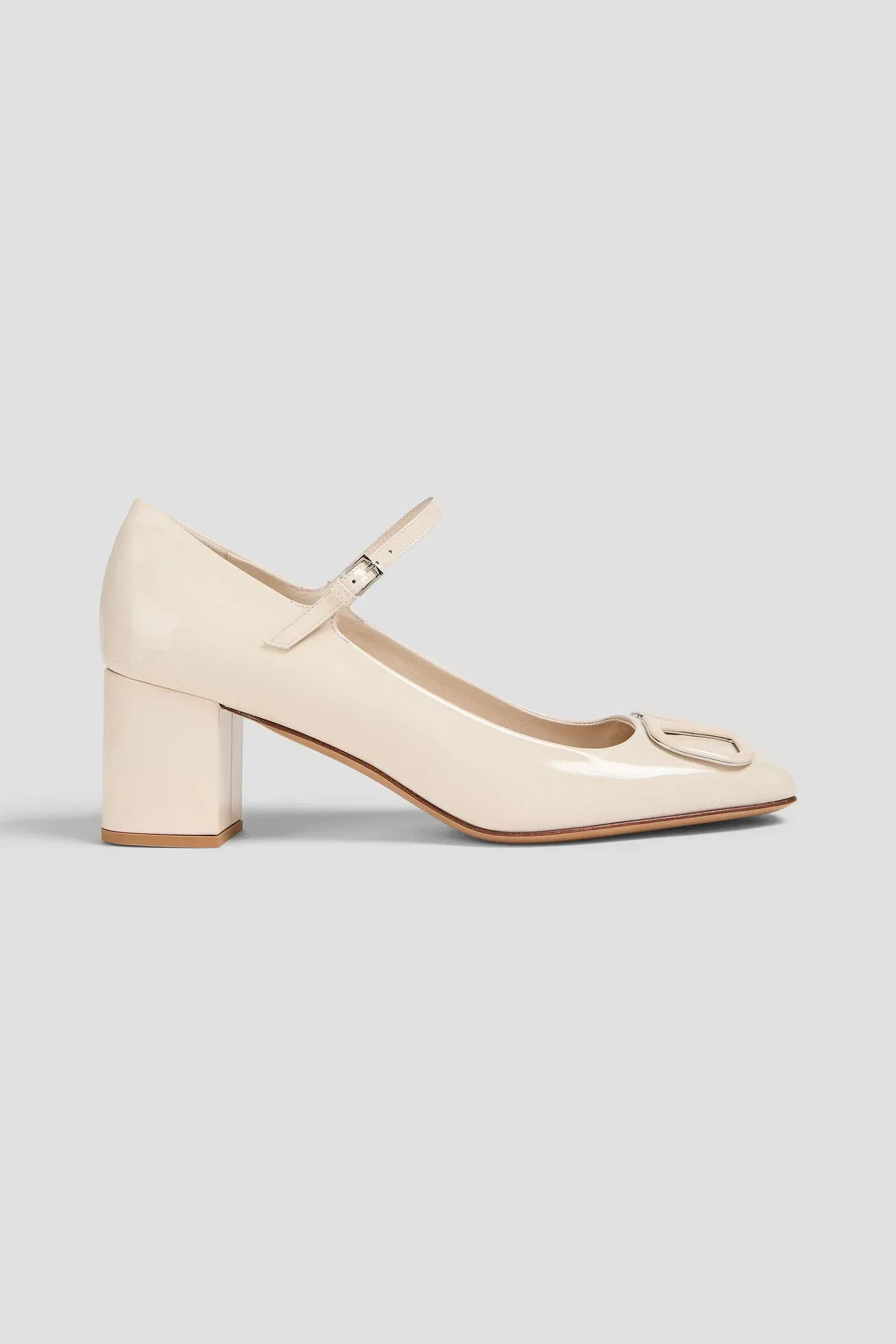 Valentino Garavani Vlogo Patent-Leather Mary Jane Pumps Ecru Women's