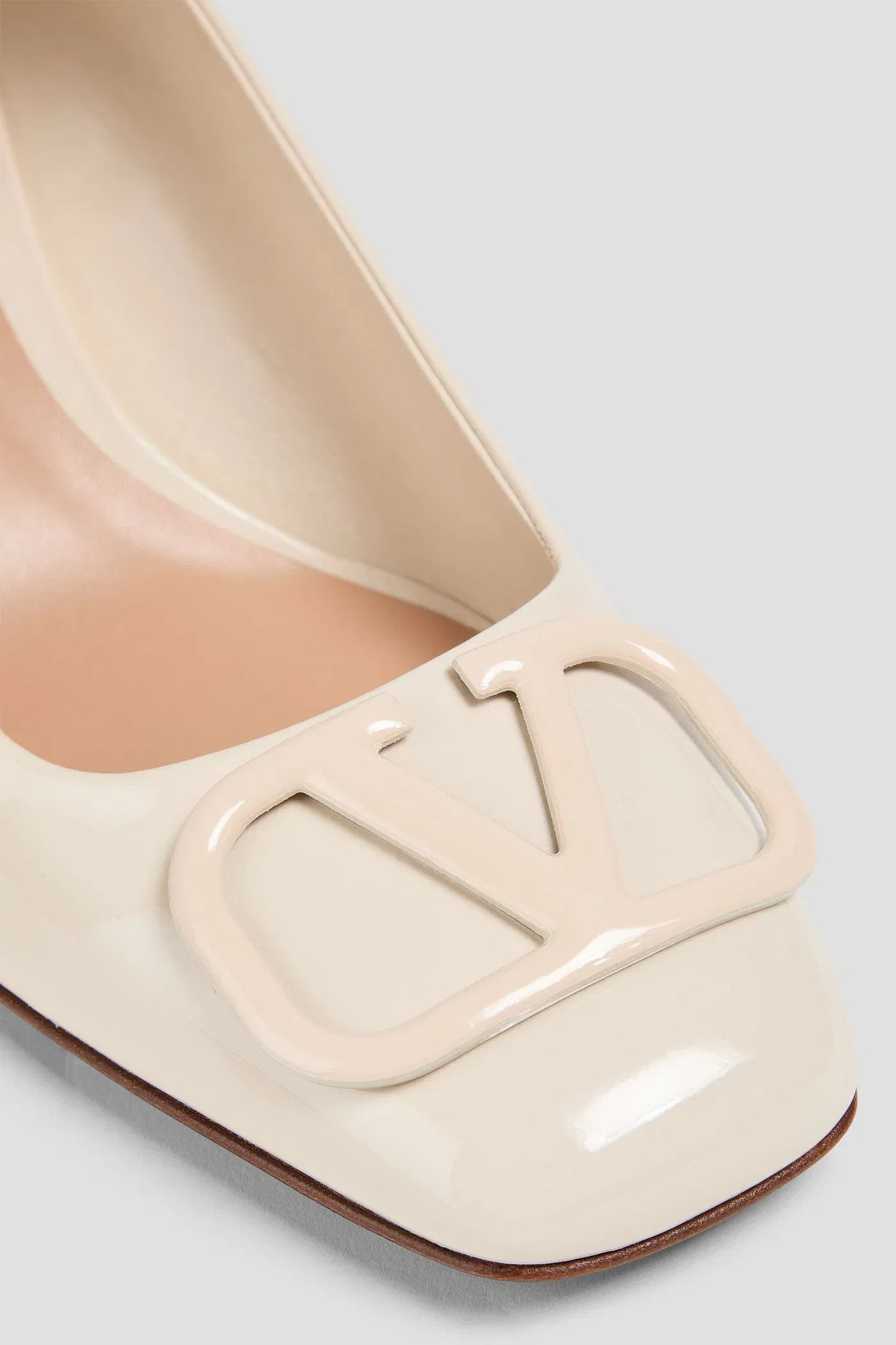 Valentino Garavani Vlogo Patent-Leather Mary Jane Pumps Ecru Women's