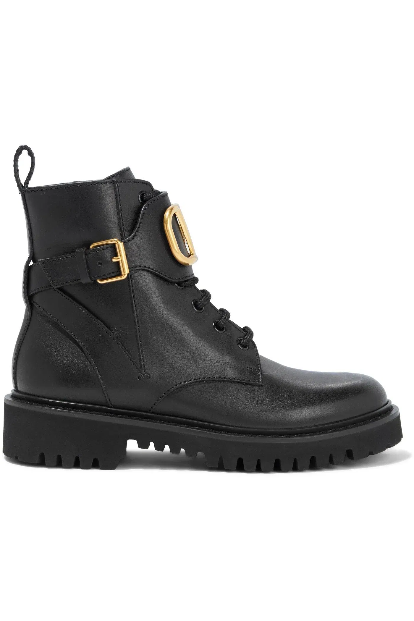 Valentino Garavani Vlogo Embellished Leather Combat Boots Black Women's