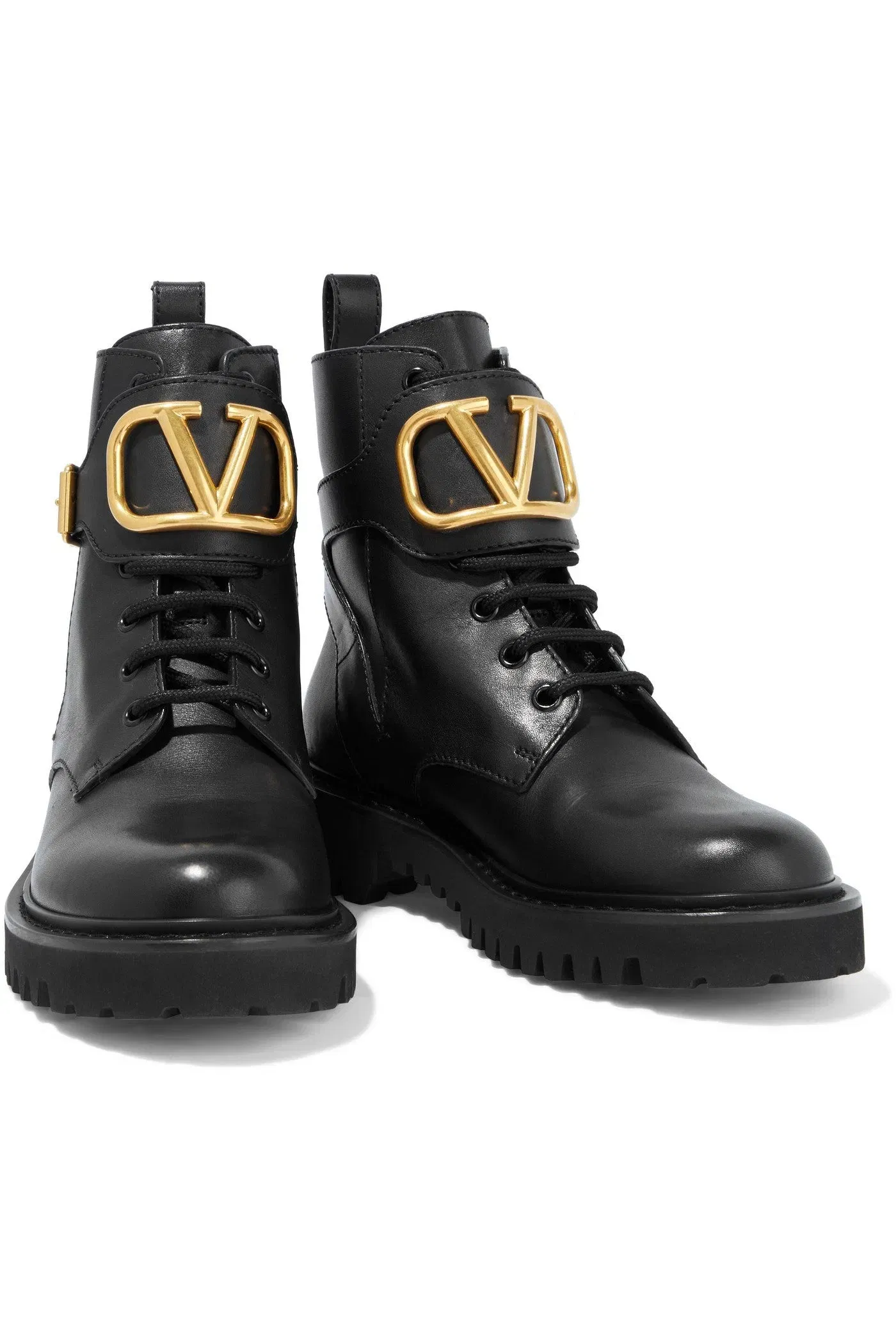 Valentino Garavani Vlogo Embellished Leather Combat Boots Black Women's