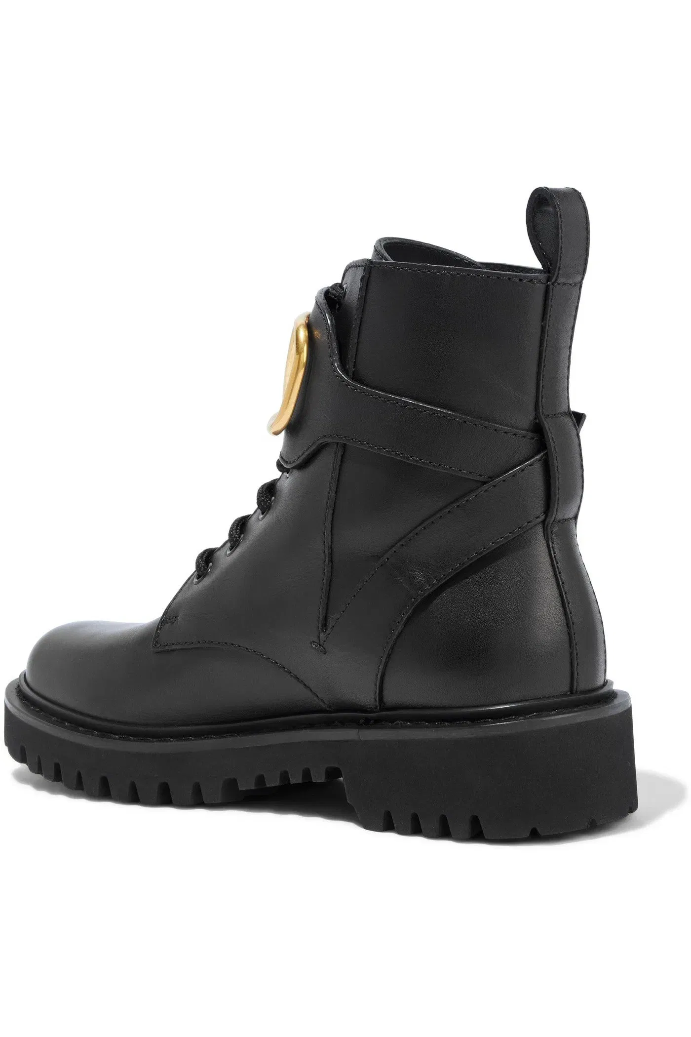 Valentino Garavani Vlogo Embellished Leather Combat Boots Black Women's