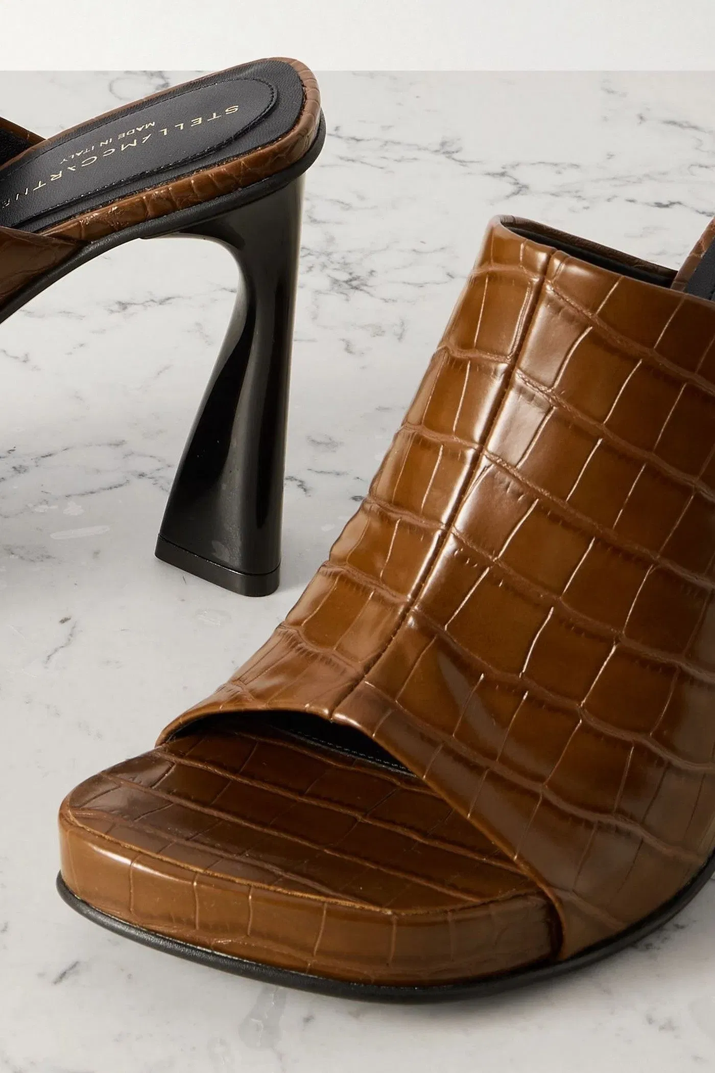 Stella Mccartney Elsa Glossed Croc-Effect Mules Brown Women's