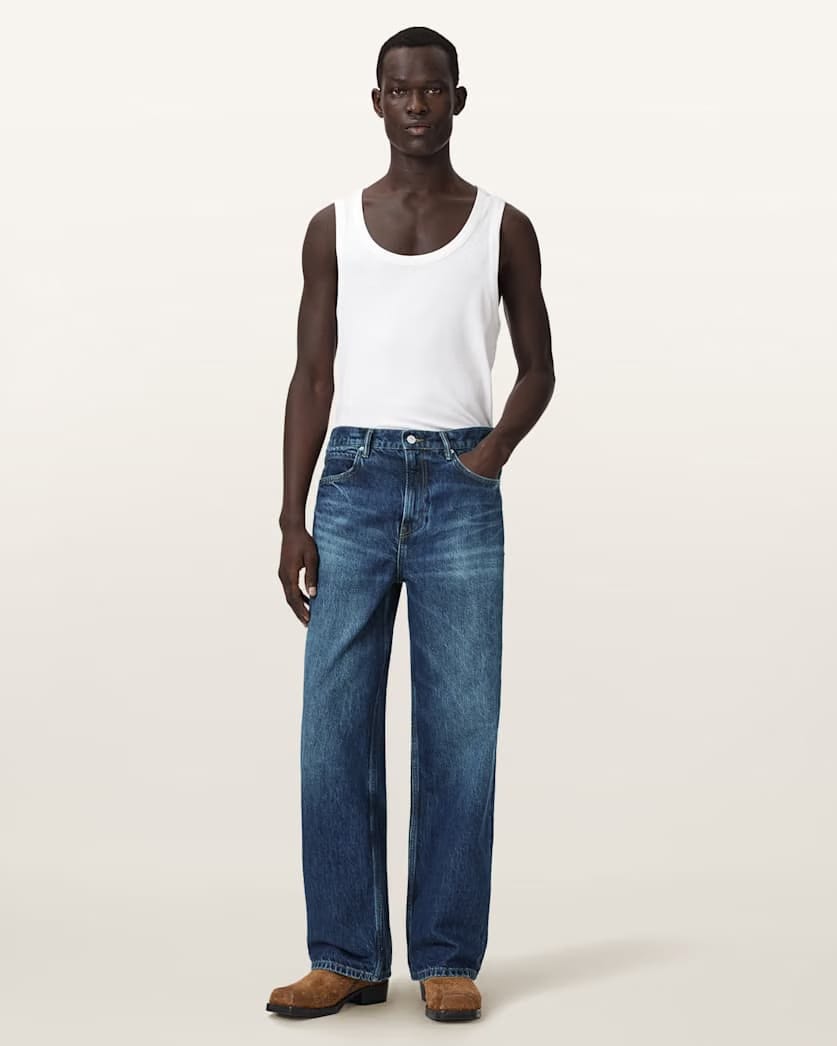 AllSaints Lenny Loose Fit Wide Leg Denim Jeans Dark Indigo