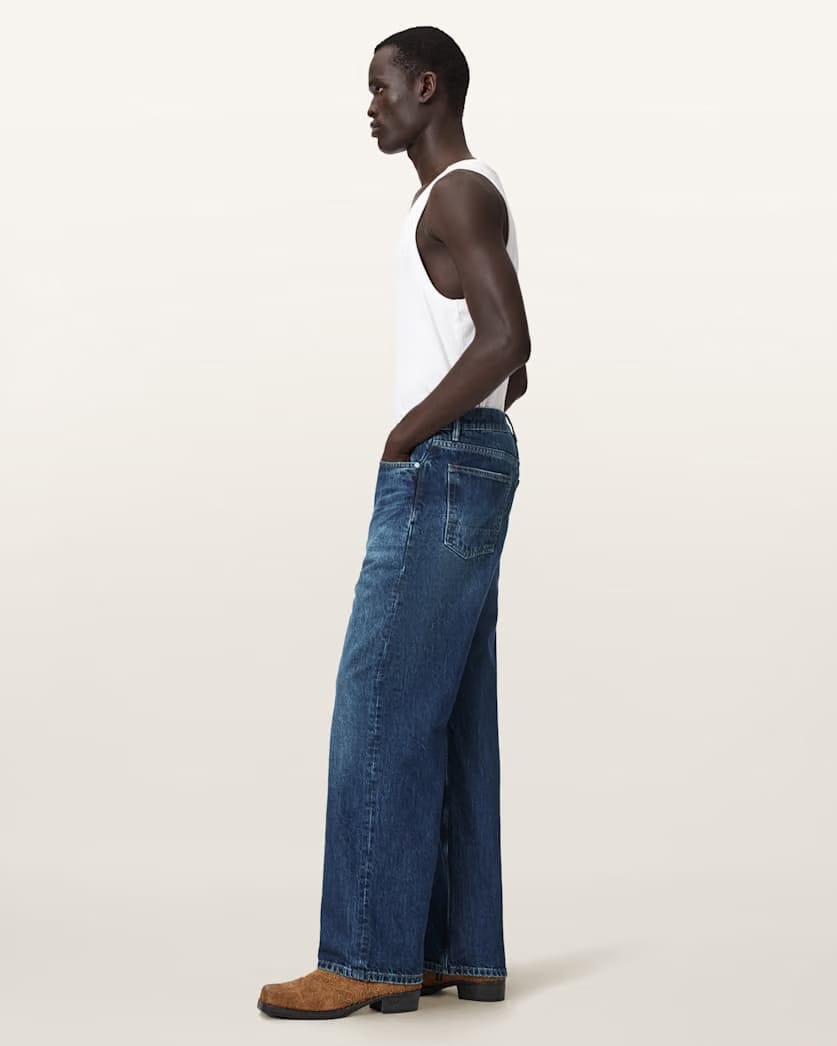 AllSaints Lenny Loose Fit Wide Leg Denim Jeans Dark Indigo