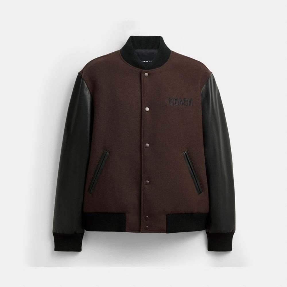 Coach Wool Varsity Jacket Brown
