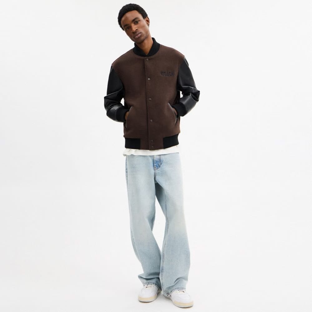Coach Wool Varsity Jacket Brown