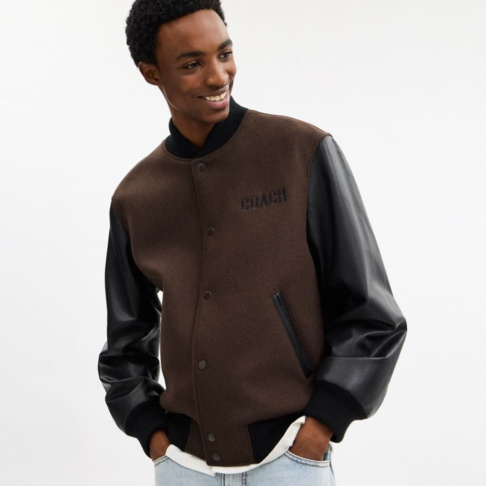 Coach Wool Varsity Jacket Brown