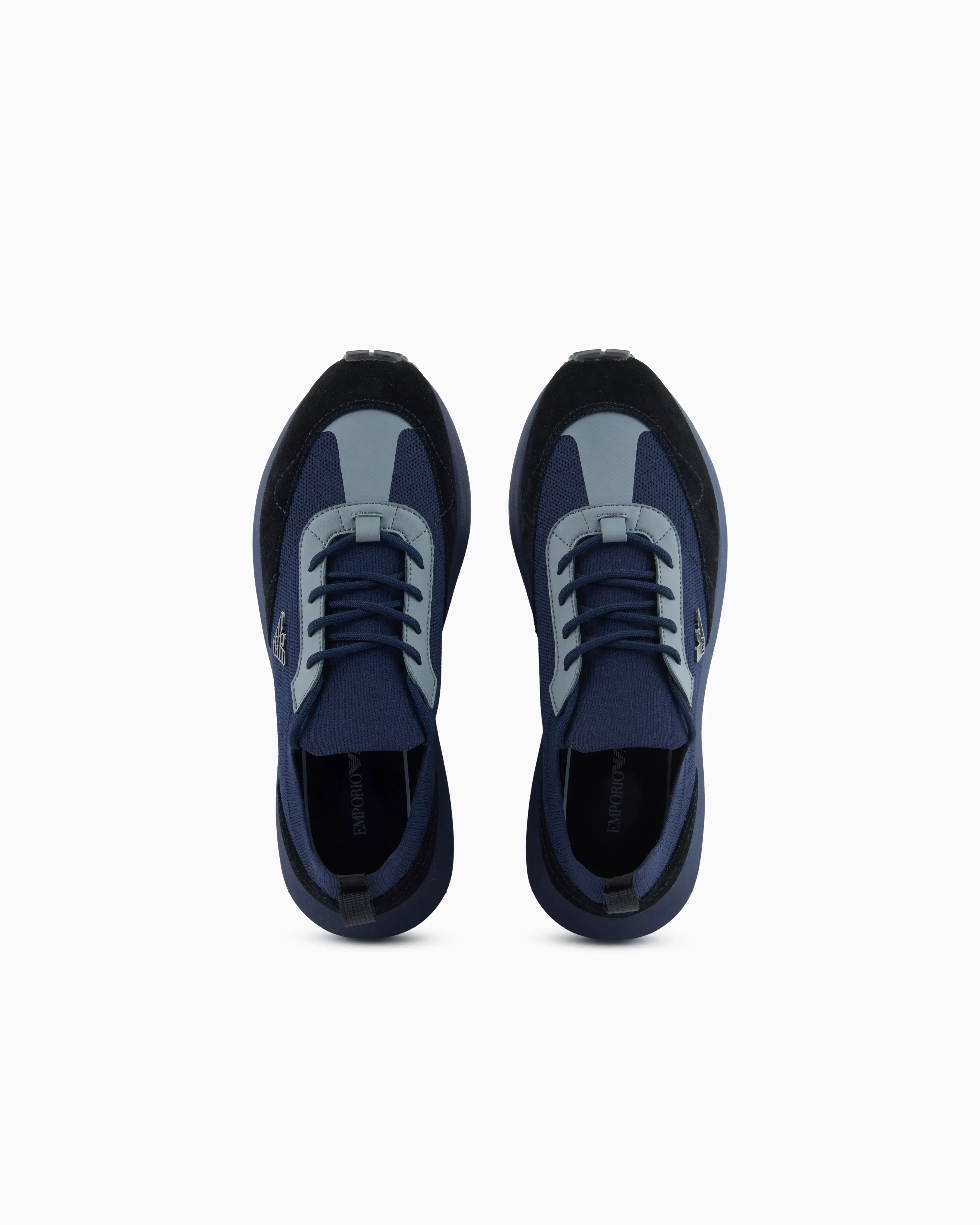 Emporio Armani Low-Top Sneakers In Suede And Mesh With A Rubber Sole Blue