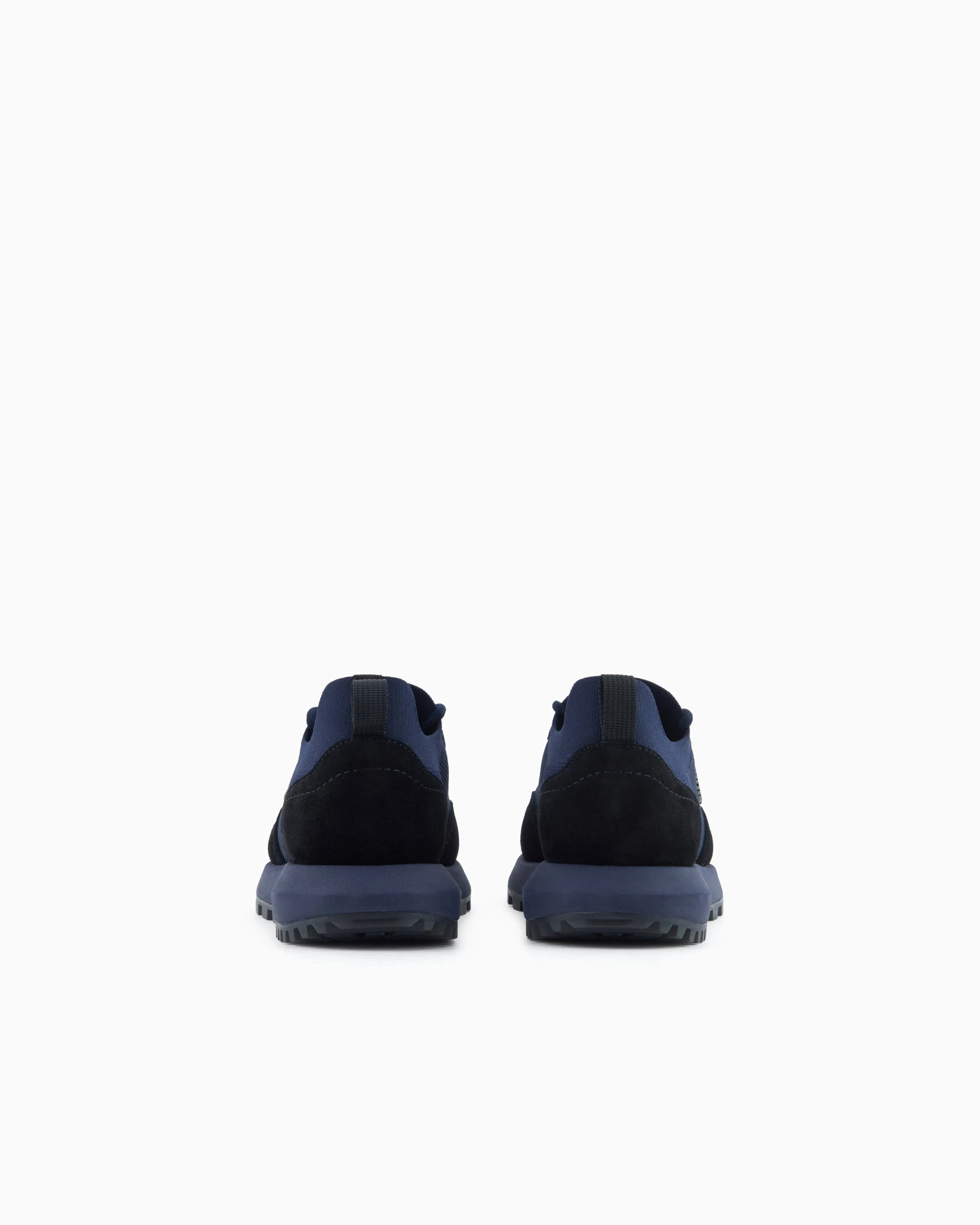Emporio Armani Low-Top Sneakers In Suede And Mesh With A Rubber Sole Blue