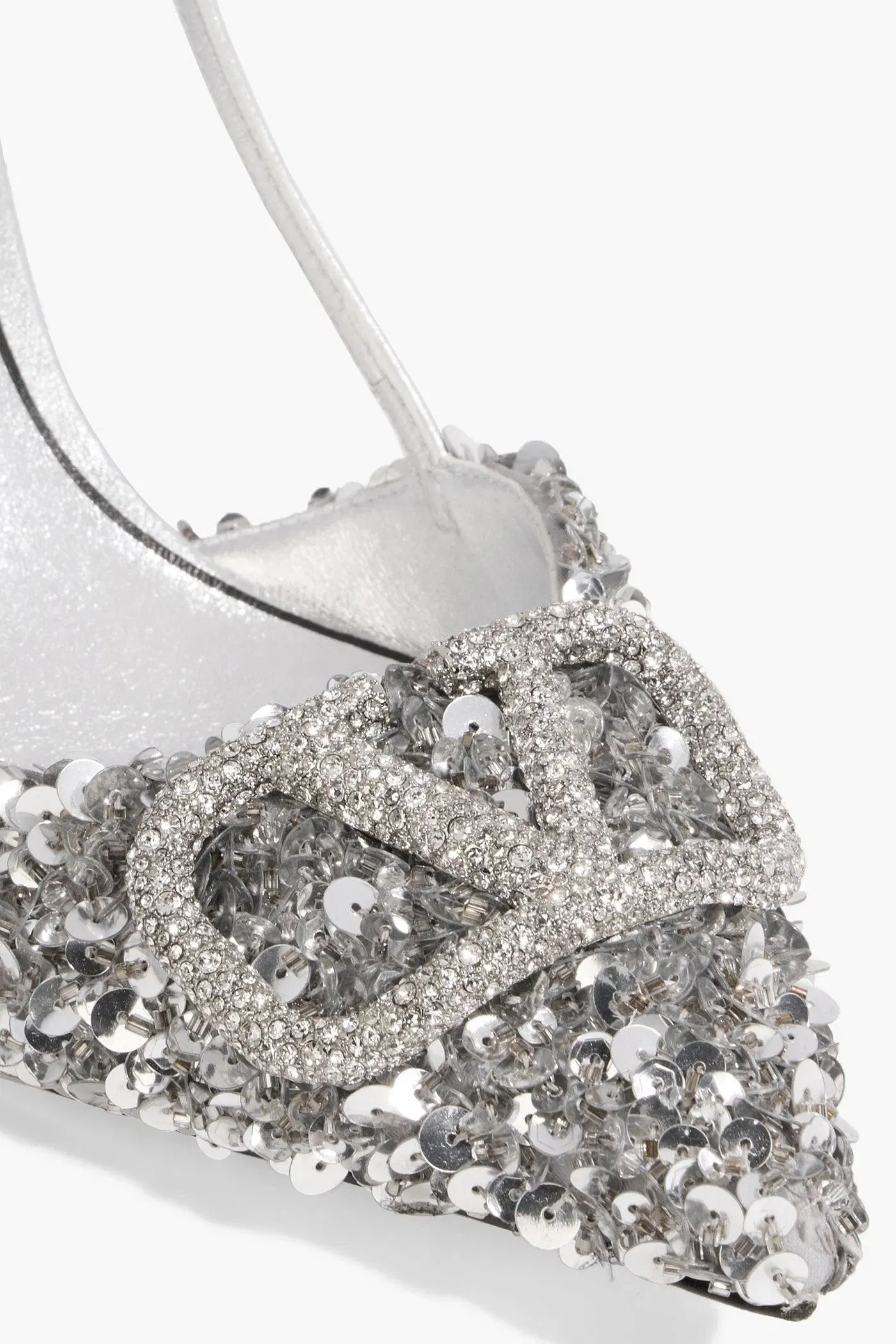 Valentino Garavani Vlogo Sequined Leather Slingback Pumps Silver Women's