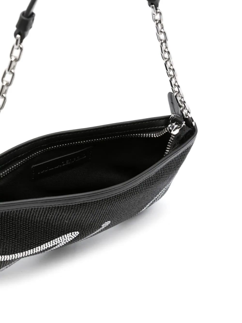 rhinestone-logo shoulder bag