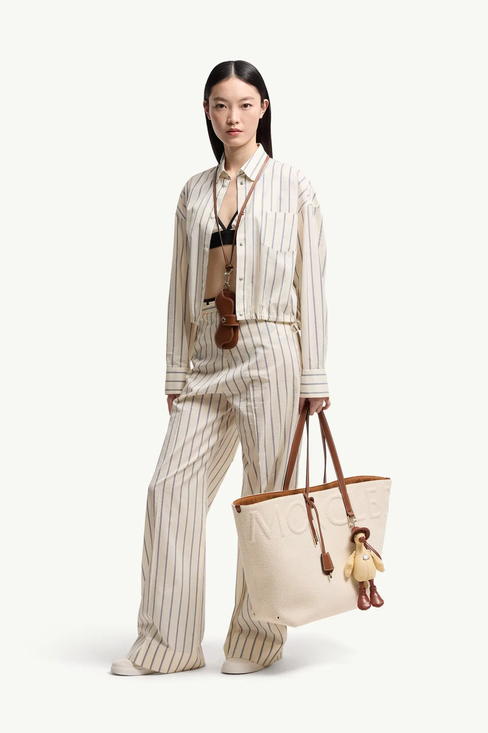 Moncler Striped Cotton & Silk Long Sleeve Shirt White Ivory White Ivory
