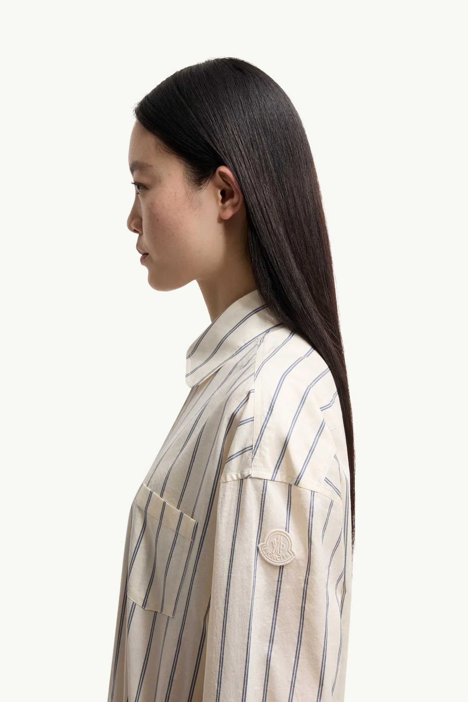 Moncler Striped Cotton & Silk Long Sleeve Shirt White Ivory White Ivory